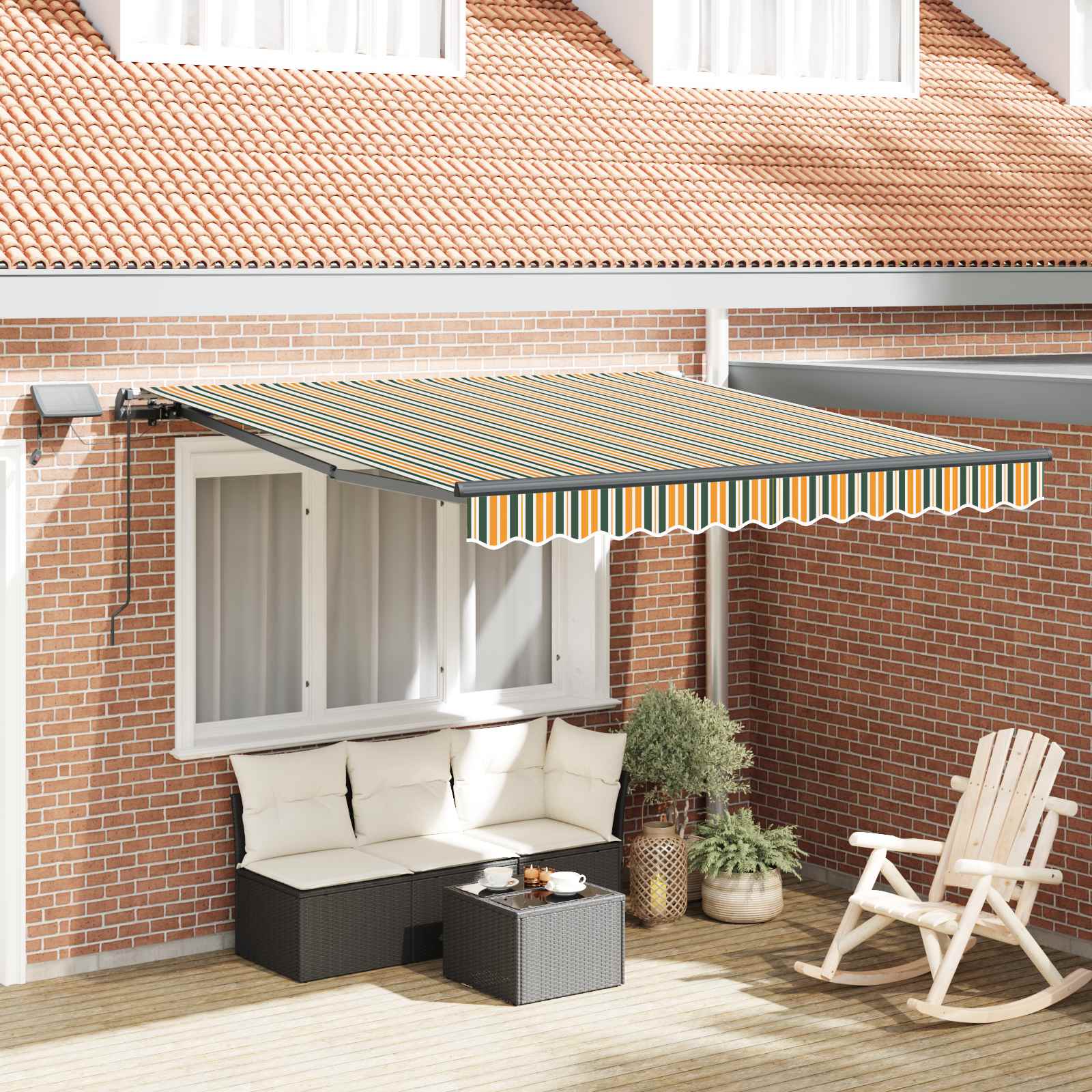 Skrovita tenda S LED lampica Zelena i žuta 300 x 250 cm tkanina