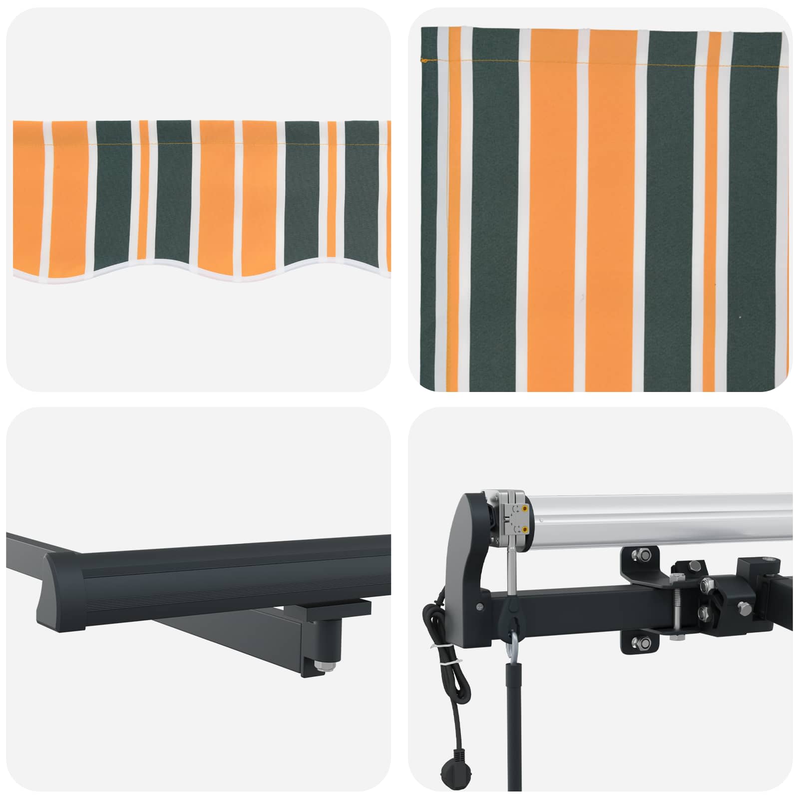 Skrovita tenda Zelena i žuta 300 x 250 cm Tkanina i Aluminij
