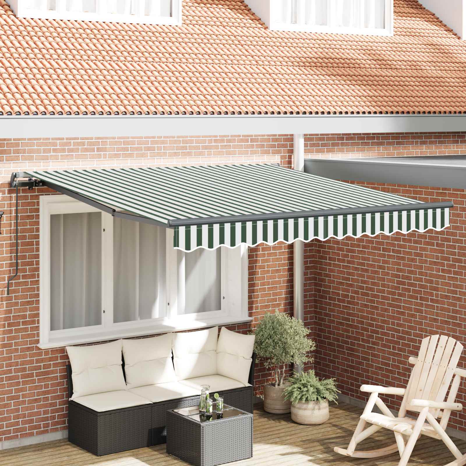 Skrovita tenda Zelena i bijela 300 x 250 cm Poliester i čelik