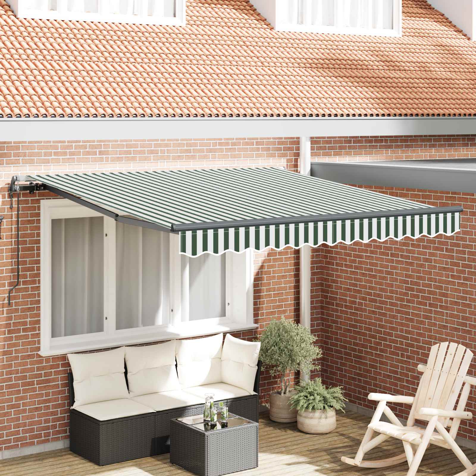 Skrovita tenda Zelena i bijela 300 x 250 cm Tkanina i Aluminij