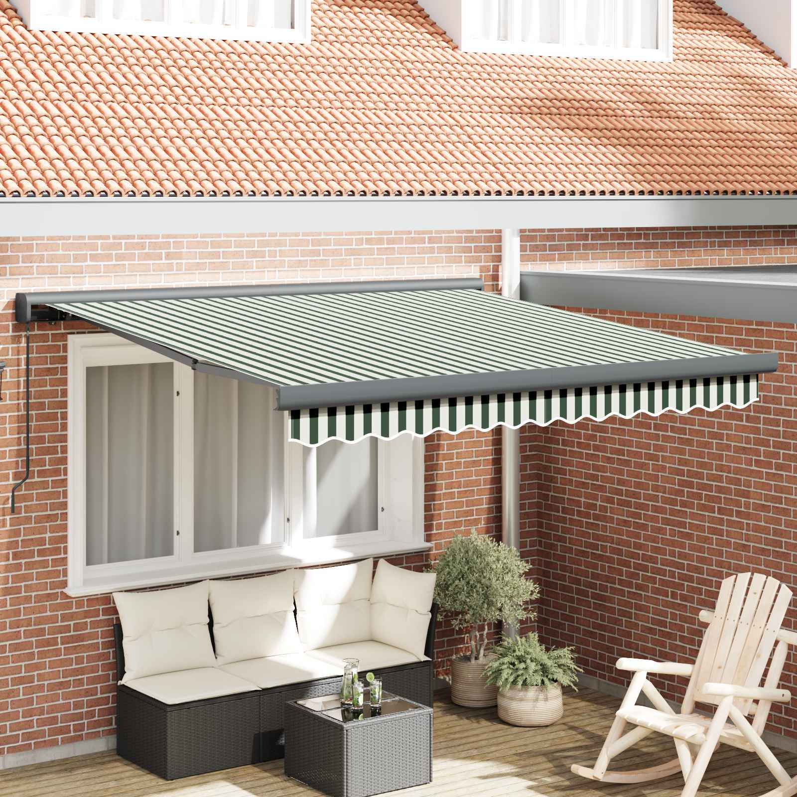 Skrovita tenda Zelena i bijela 300 x 250 cm Tkanina i Metal