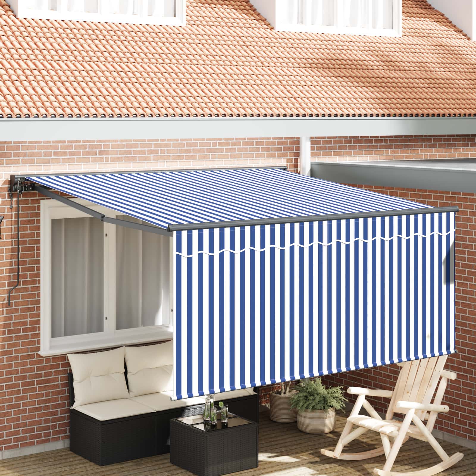 Skrovita tenda Plava i bijela 350 x 250 cm Poliester i aluminij