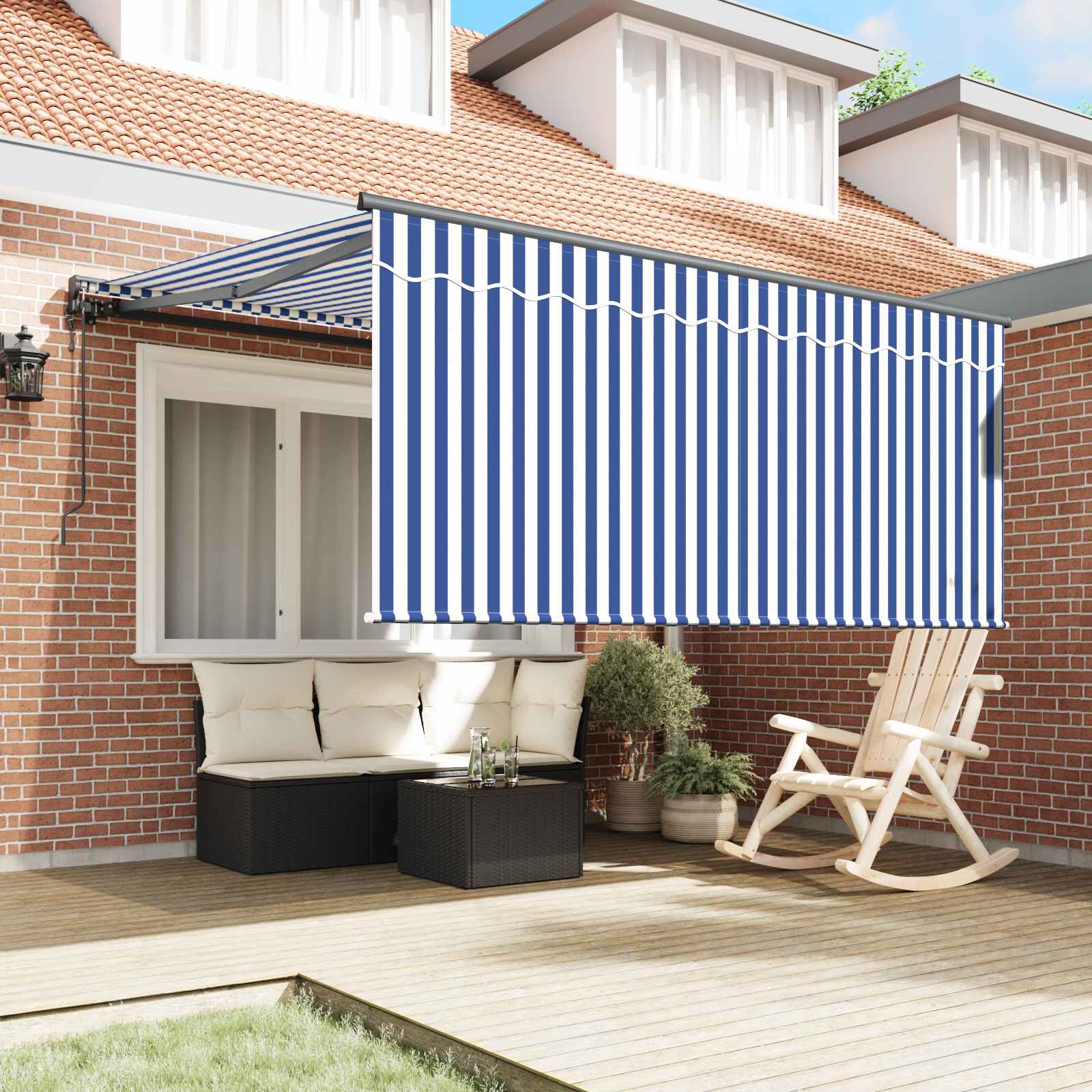Skrovita tenda Plava i bijela 350 x 250 cm Poliester i aluminij