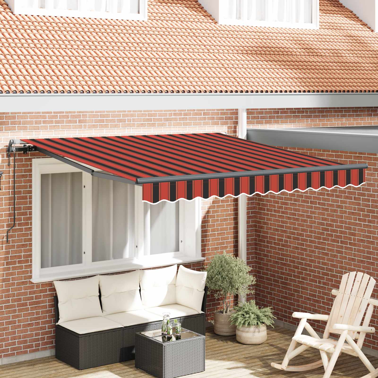 Skrovita tenda Crvena i Crna 350 x 250 cm Tkanina i Aluminij