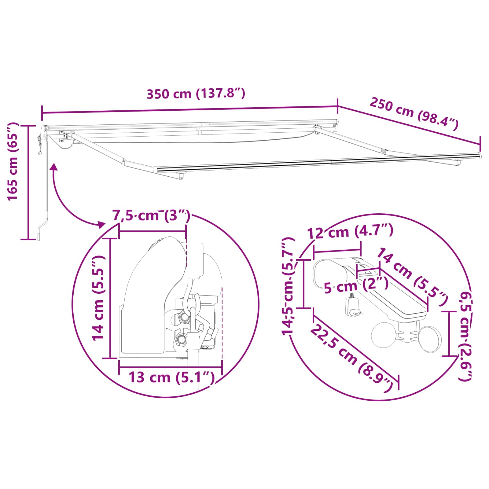 Povlačivi tende Crvena i bijela 350 x 250 cm Poliester