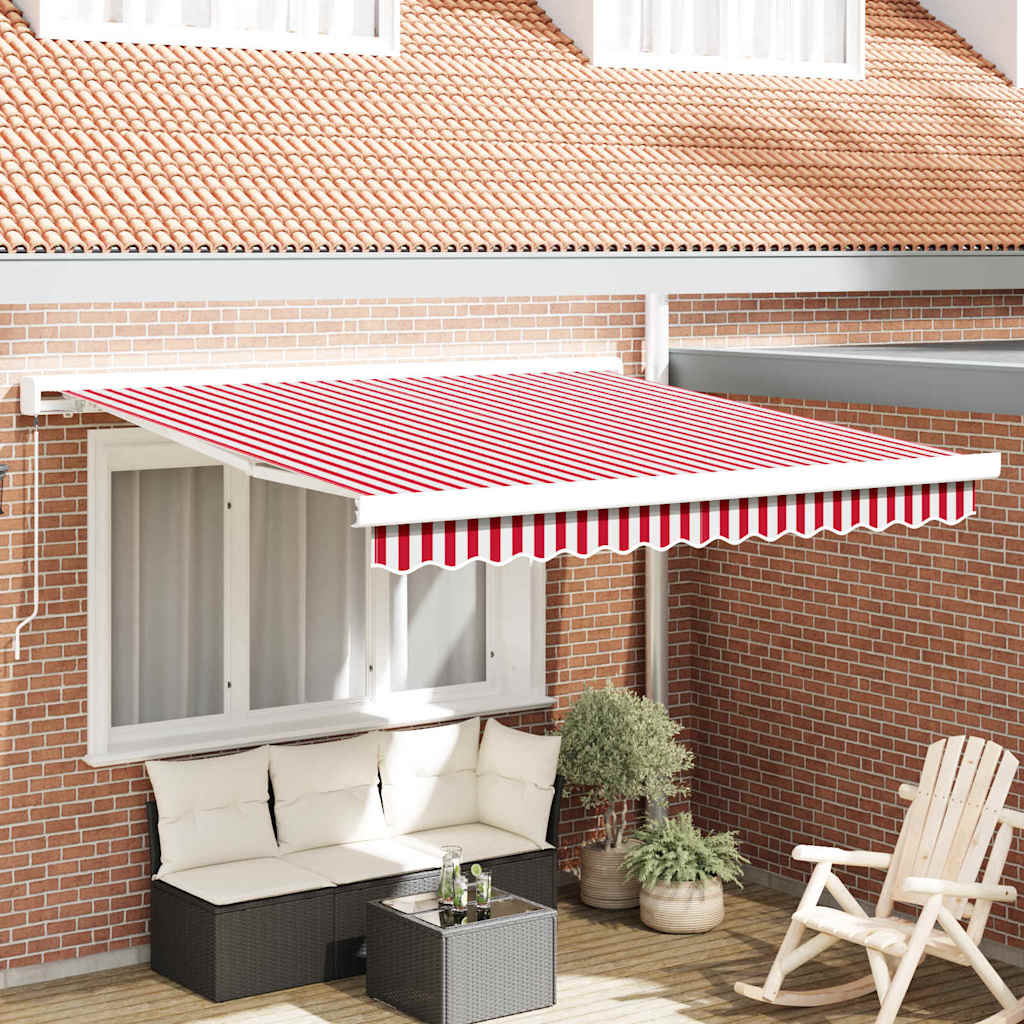Skrovita tenda Crvena i bijela 350 x 250 cm Tkanina i Metal