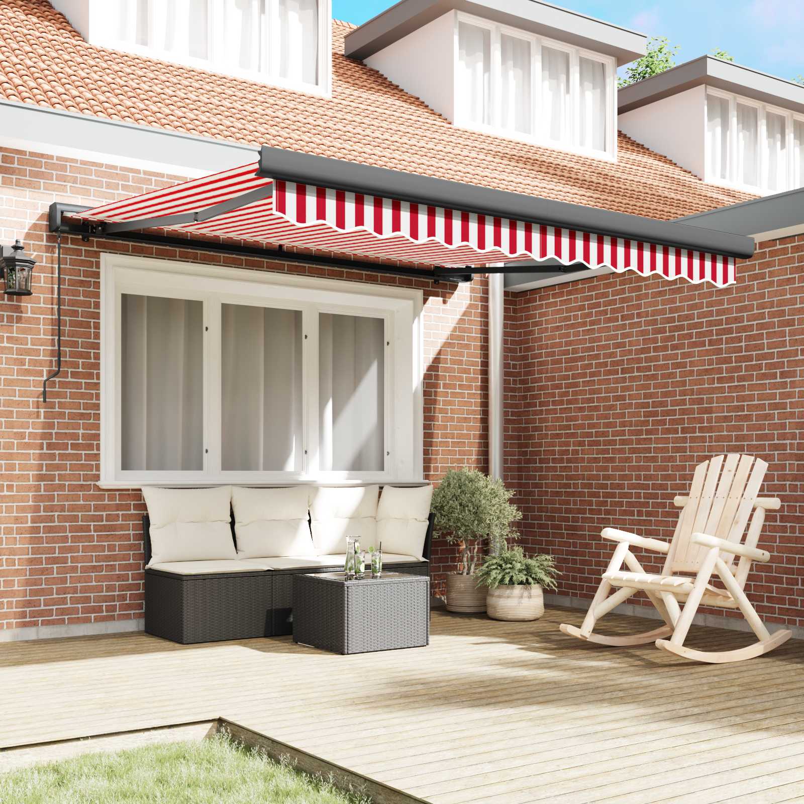 Skrovita tenda Crvena i bijela 350 x 250 cm Tkanina i Metal