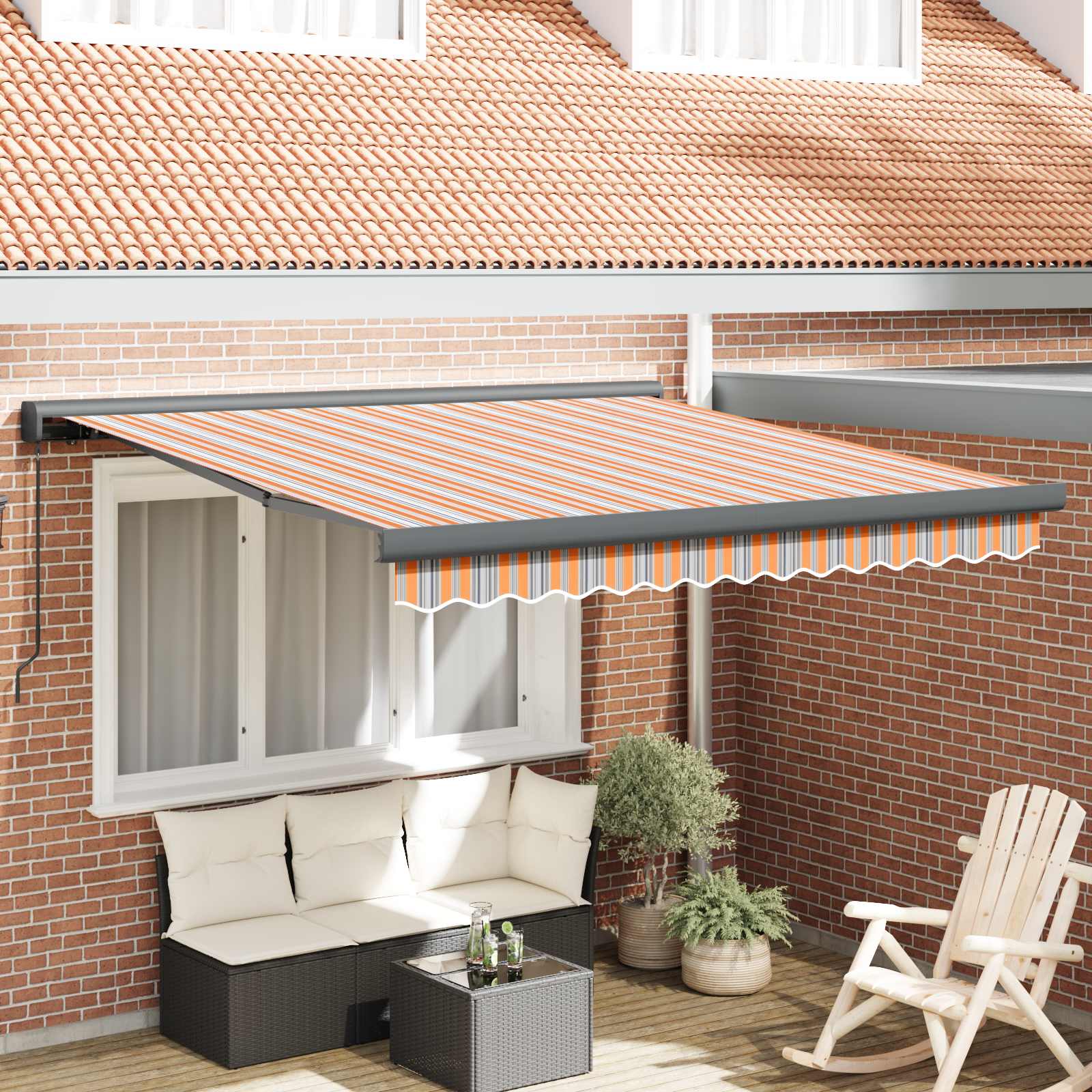 Skrovita tenda Šareni 350 x 250 cm Tkanina i Metal