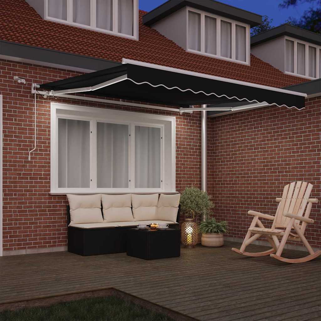 Skrovita tenda Crna 350 x 250 cm Poliester i metal