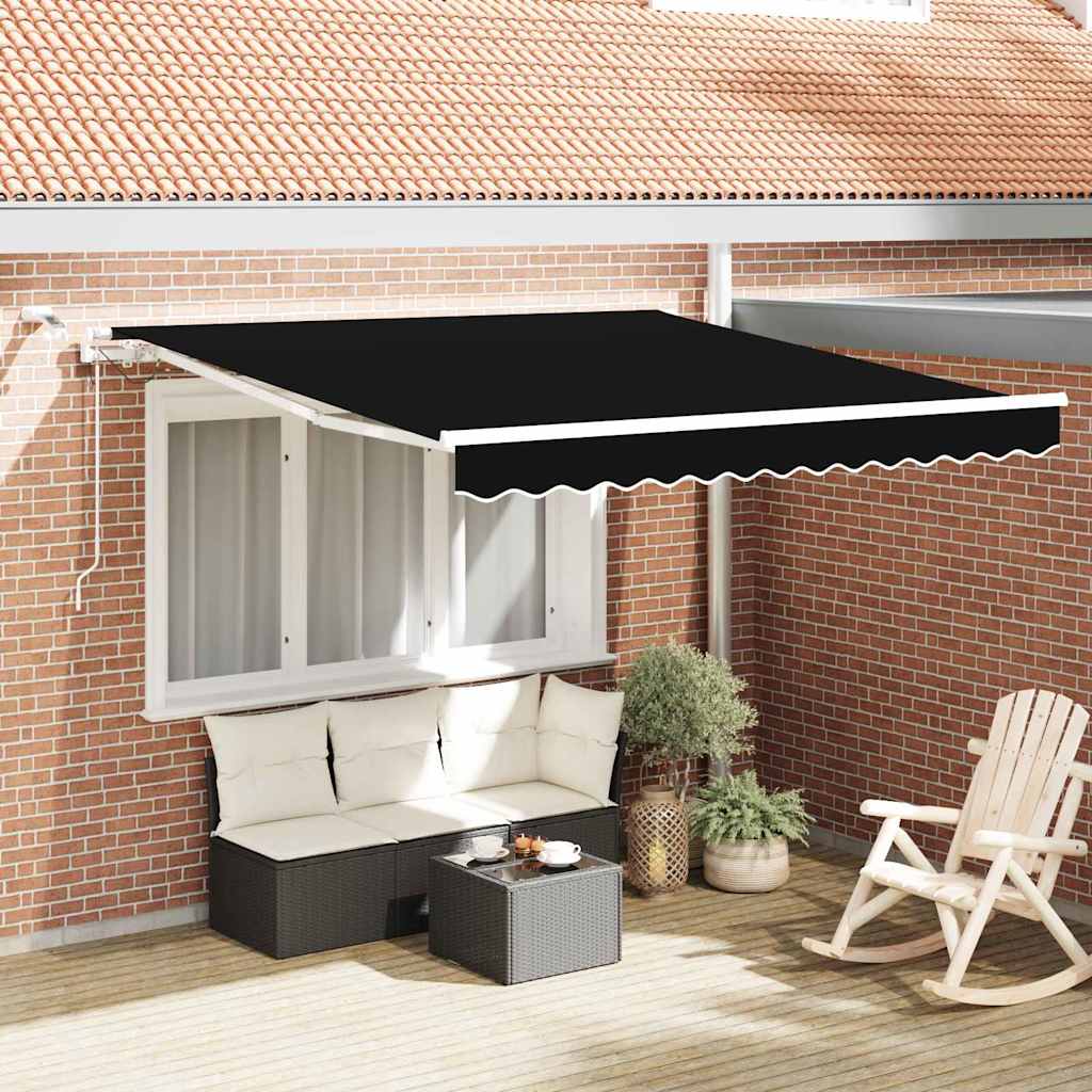 Skrovita tenda Crna 350 x 250 cm Poliester i metal
