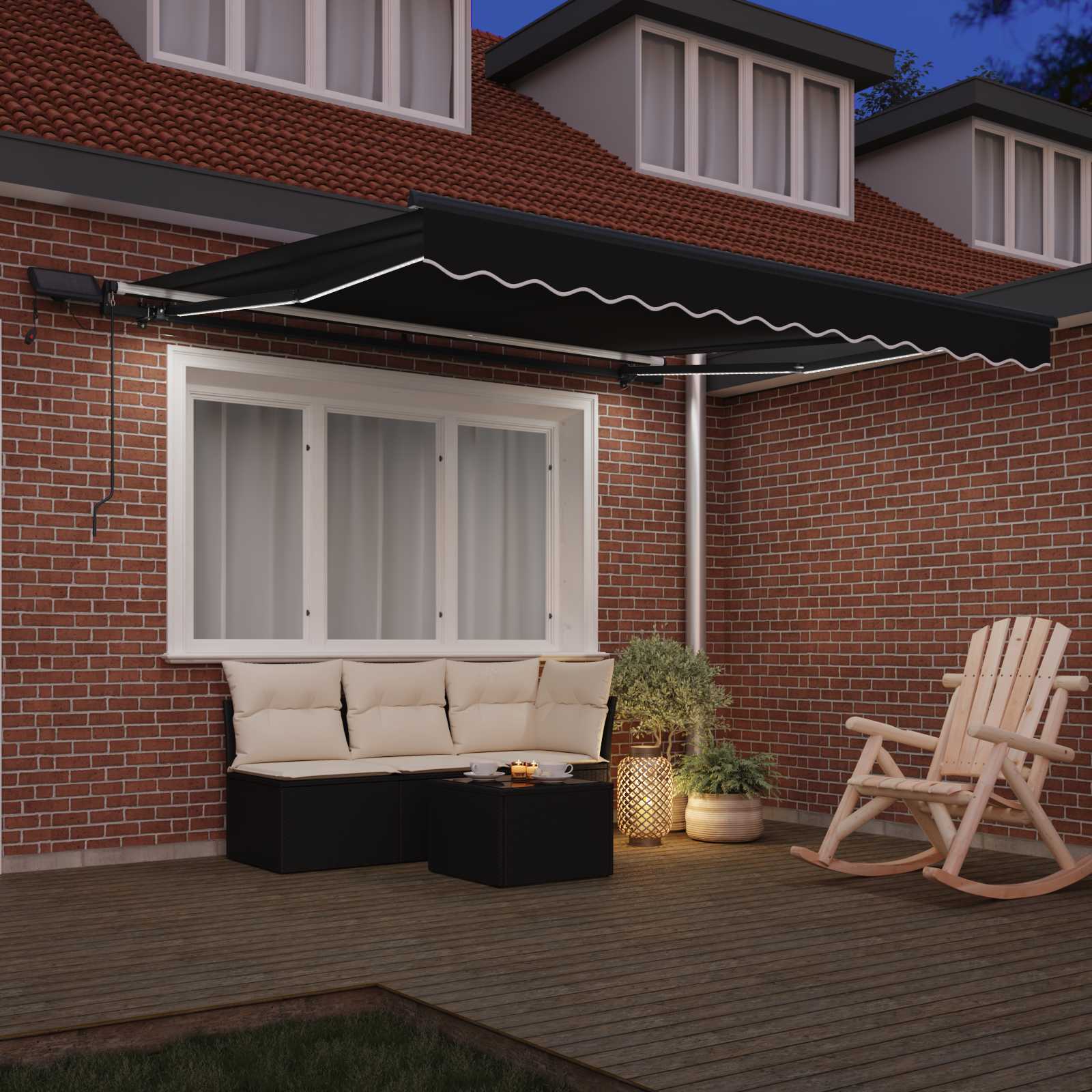 Skrovita tenda S LED lampica Crna 350 x 250 cm tkanina