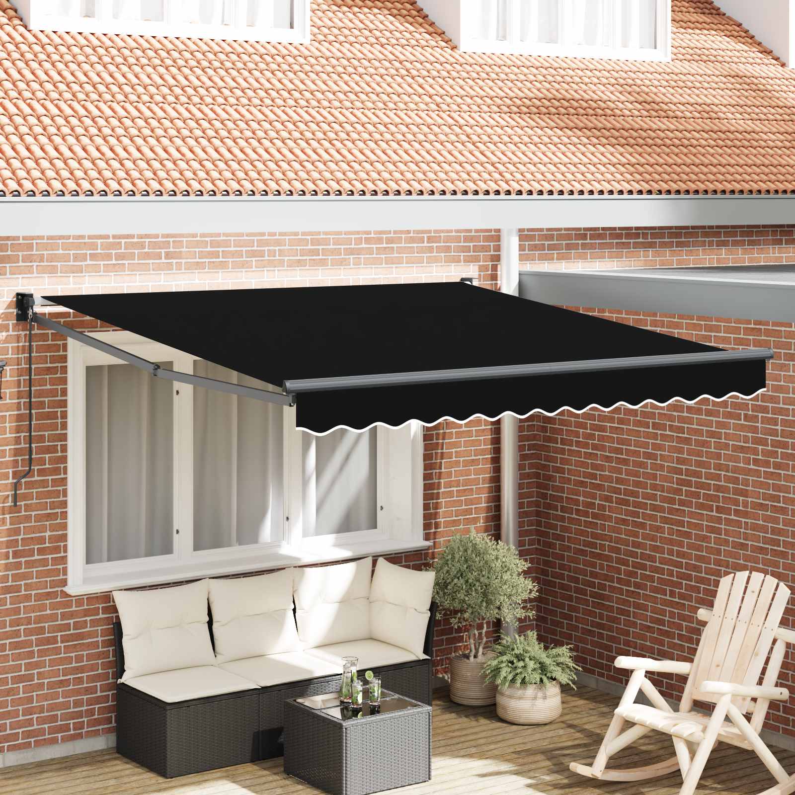 Skrovita tenda Crna 350 x 250 cm Poliester i aluminij