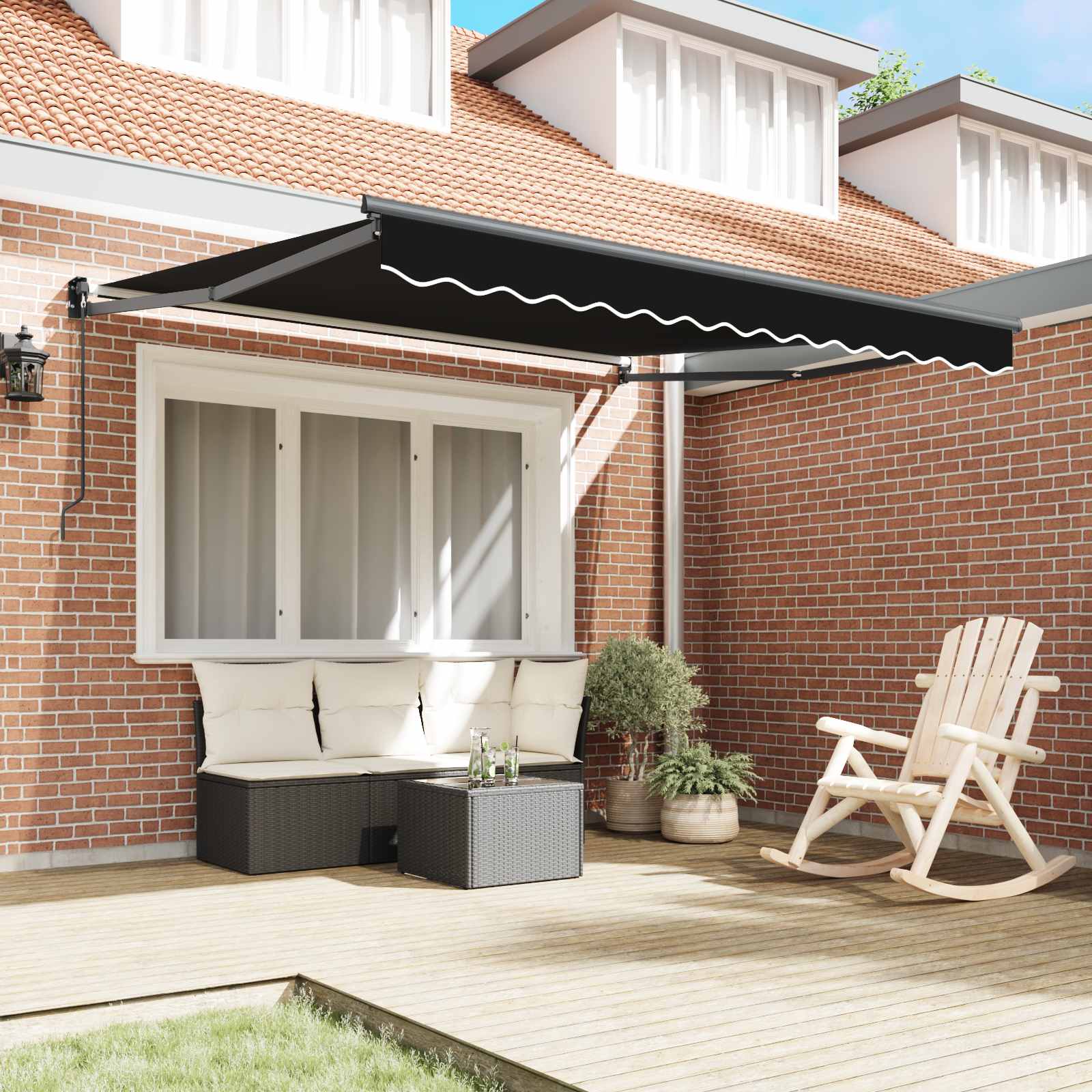 Skrovita tenda Crna 350 x 250 cm Poliester i aluminij