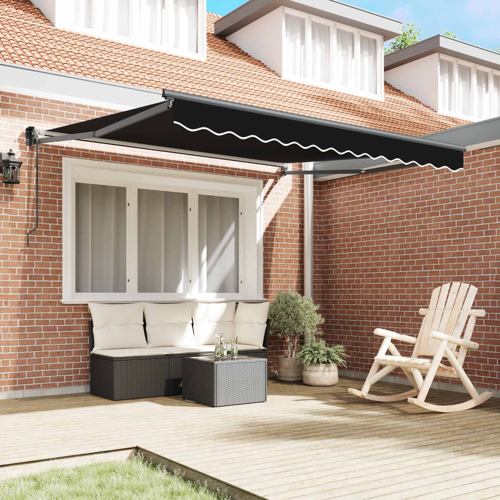 Skrovita tenda Crna 350 x 250 cm Poliester i aluminij