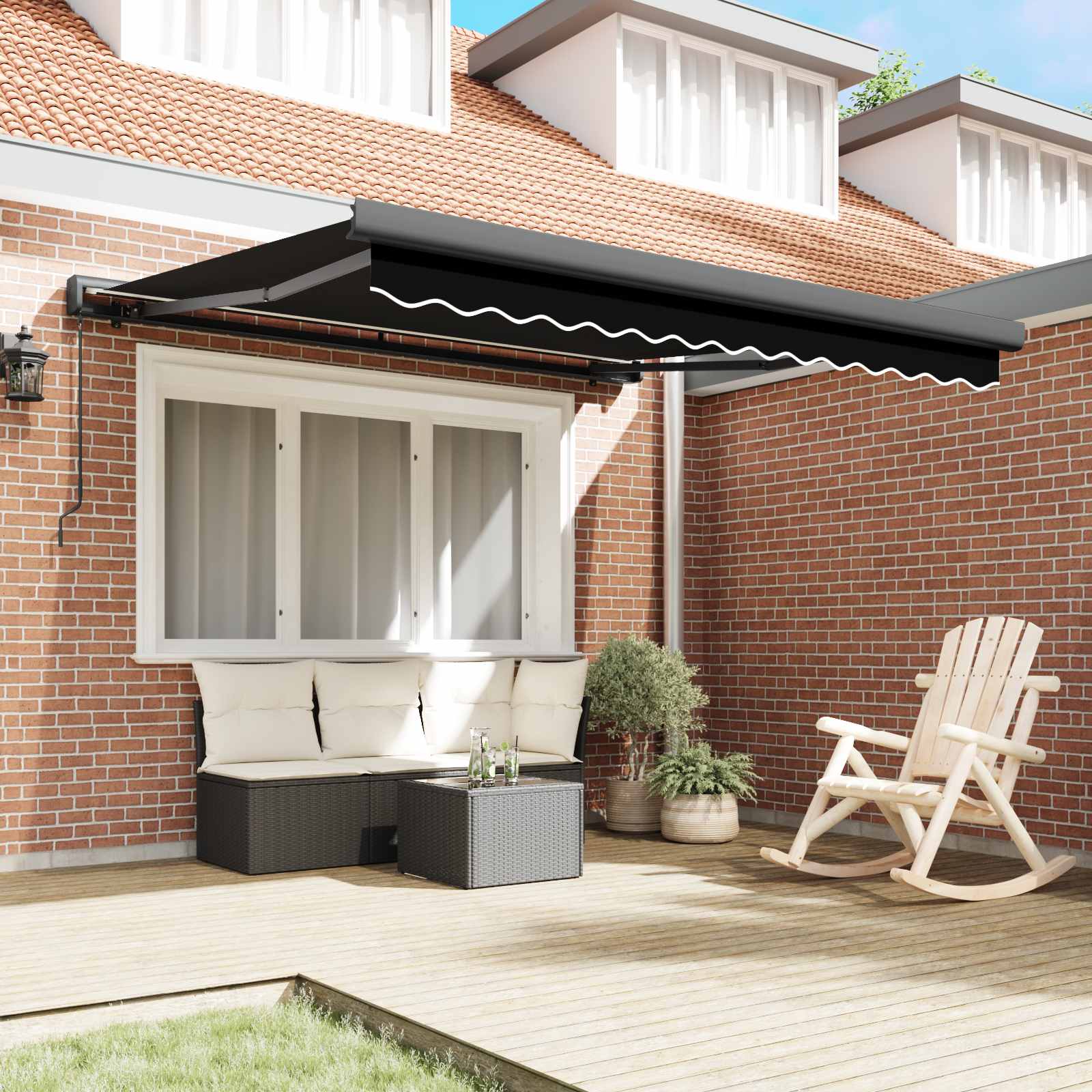 Skrovita tenda Crna 350 x 250 cm Tkanina i Metal