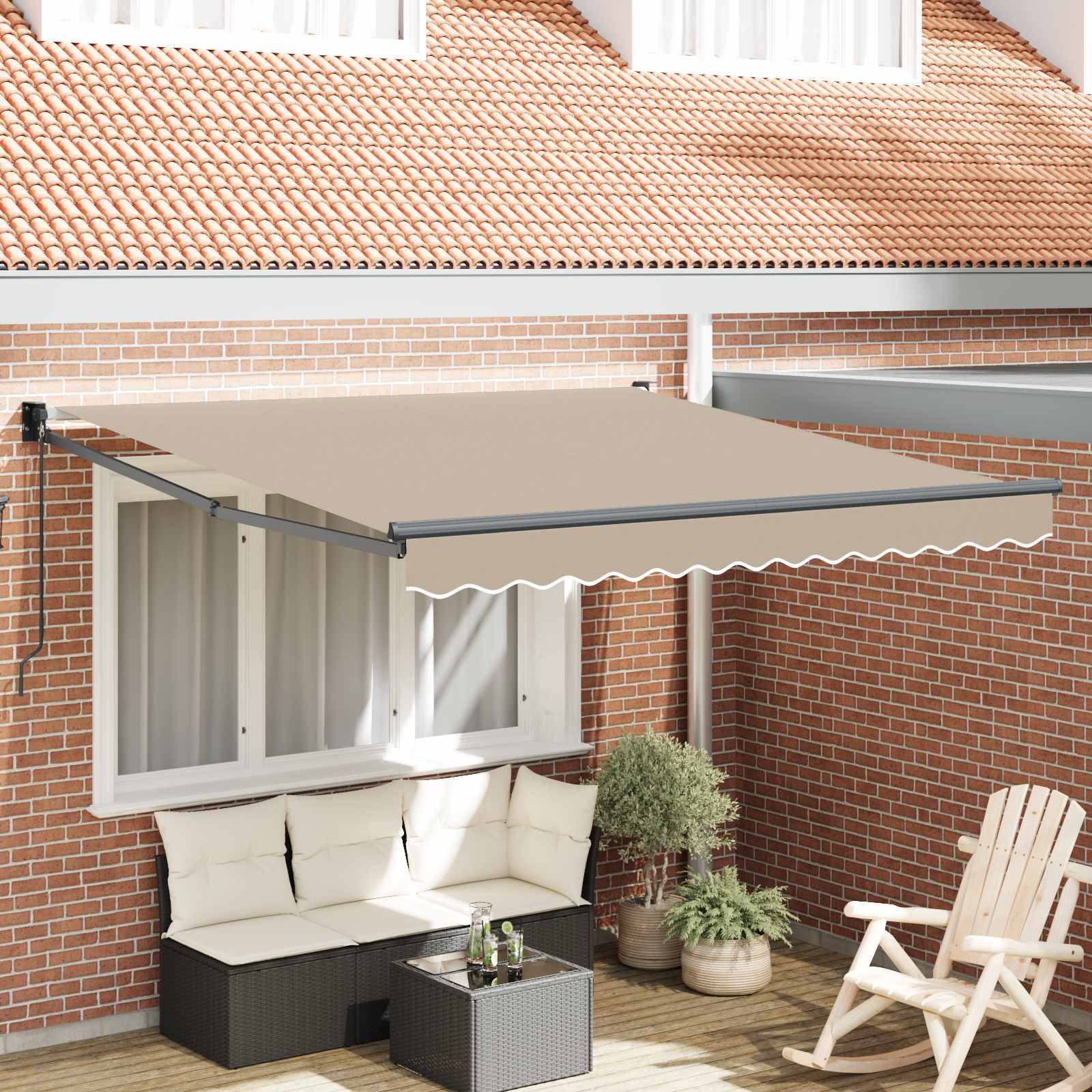 Skrovita tenda Bež 350 x 250 cm Poliester i aluminij
