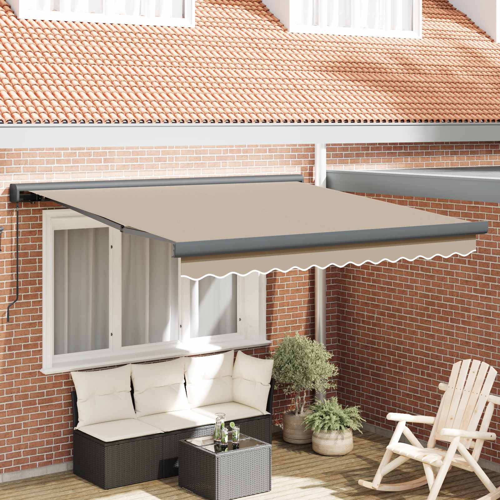 Skrovita tenda Bež 350 x 250 cm Tkanina i Metal