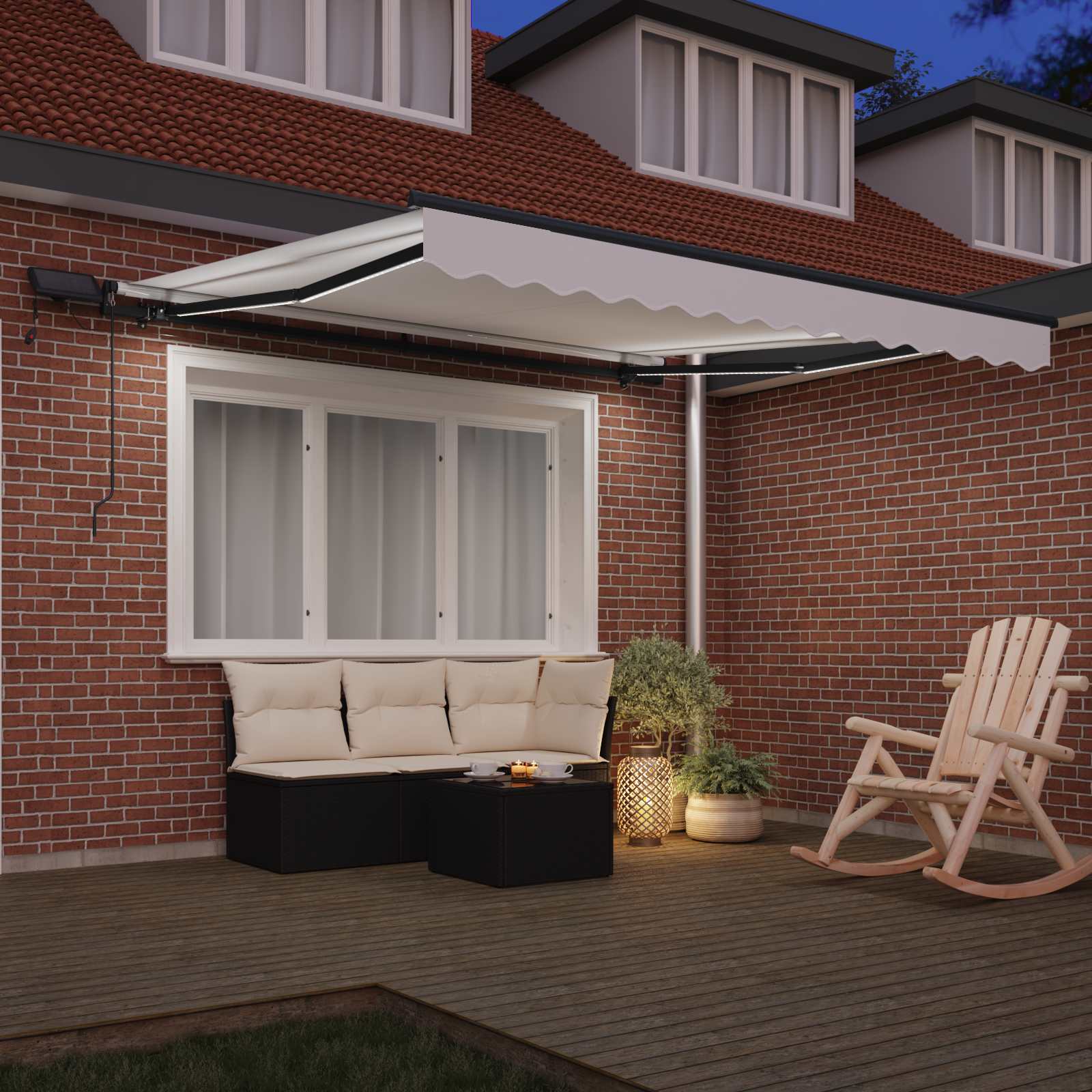 Skrovita tenda S LED lampica Bijelo 350 x 250 cm tkanina