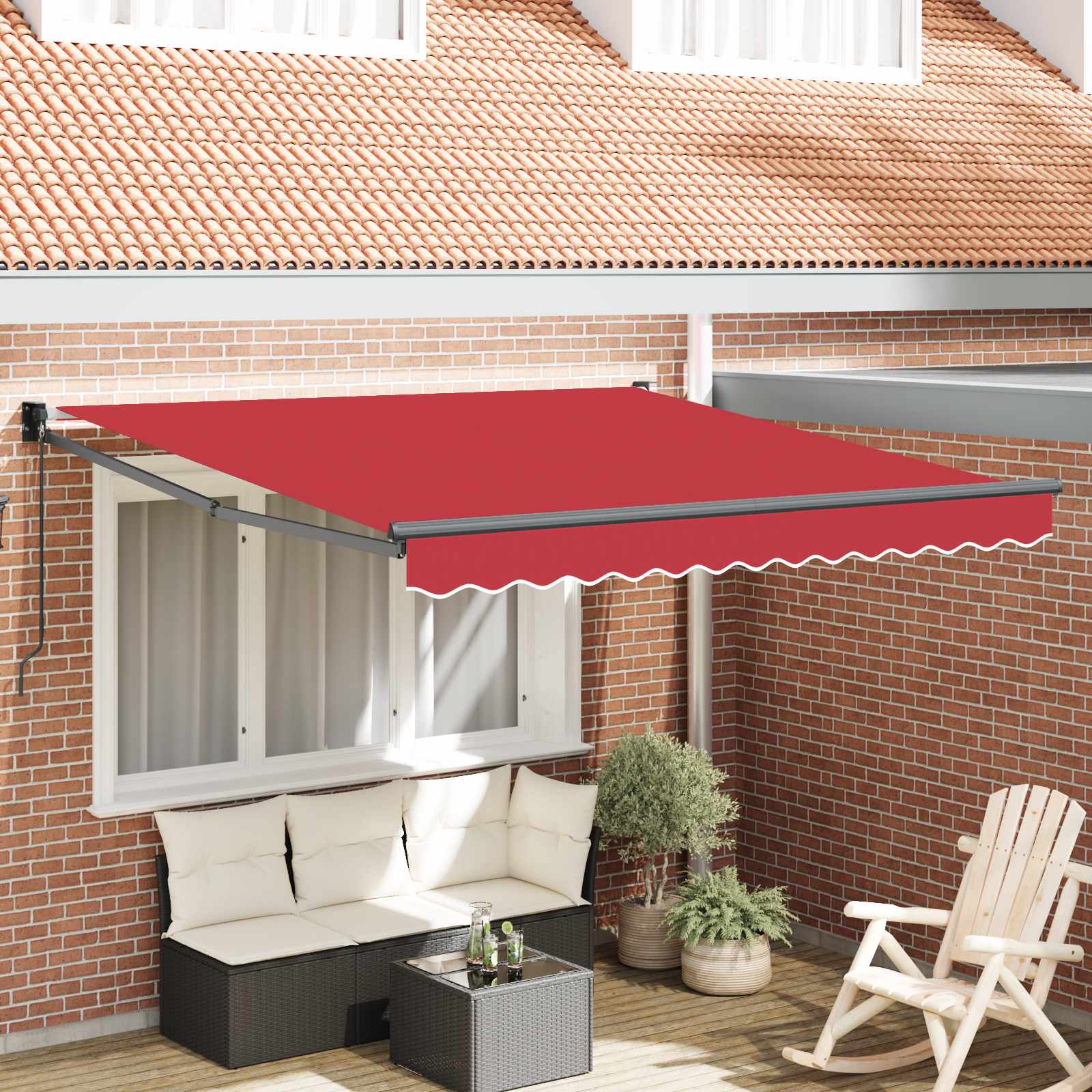 Skrovita tenda Crvena 350 x 250 cm Poliester i aluminij