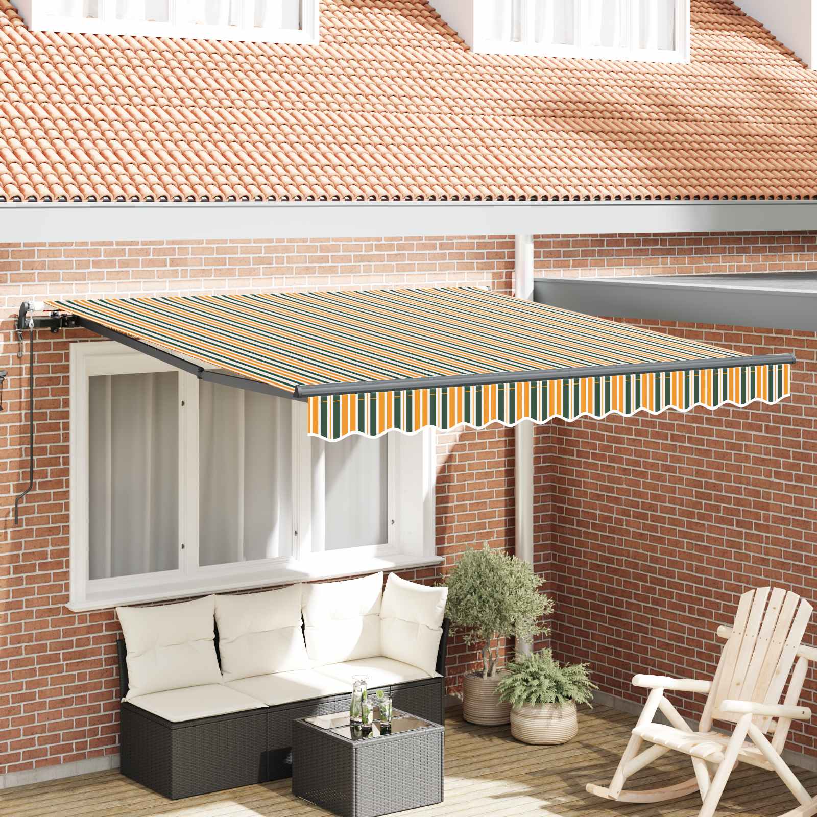 Skrovita tenda Zelena i žuta 350 x 250 cm Tkanina i Aluminij