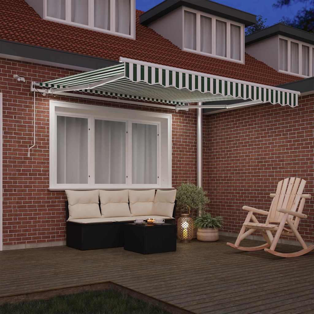 Skrovita tenda Zelena i bijela 350 x 250 cm Poliester i metal