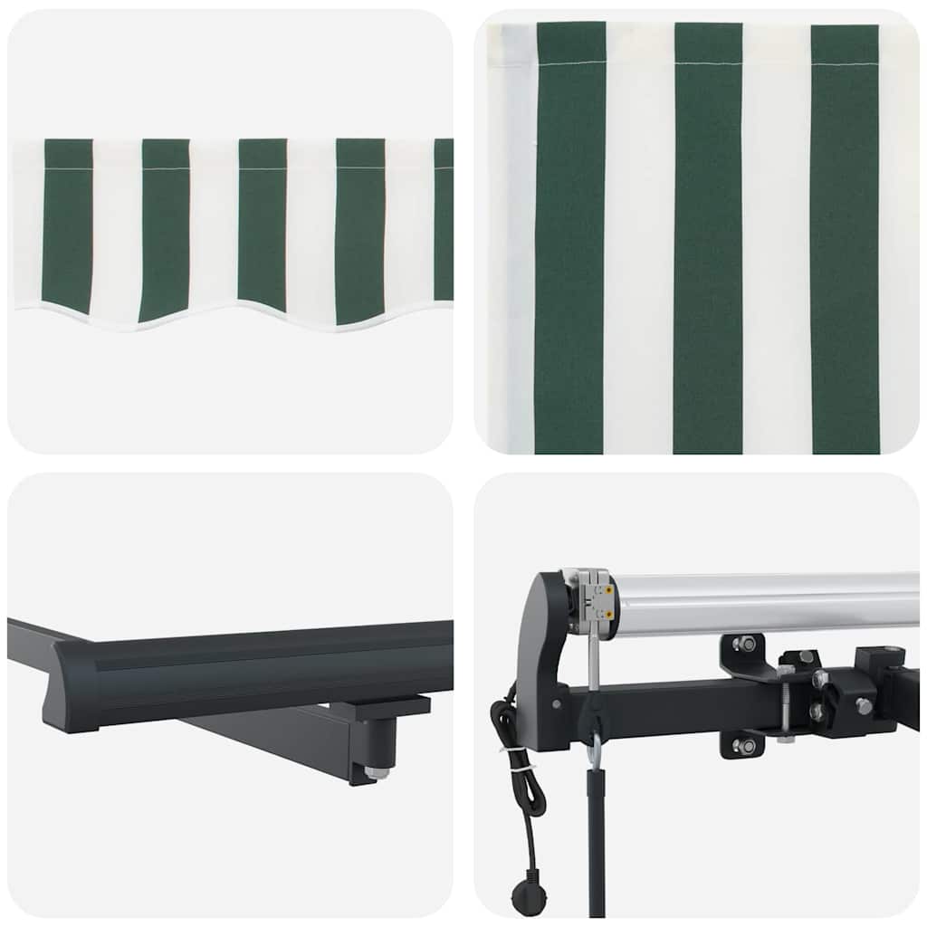Skrovita tenda Zelena i bijela 350 x 250 cm Tkanina i Aluminij