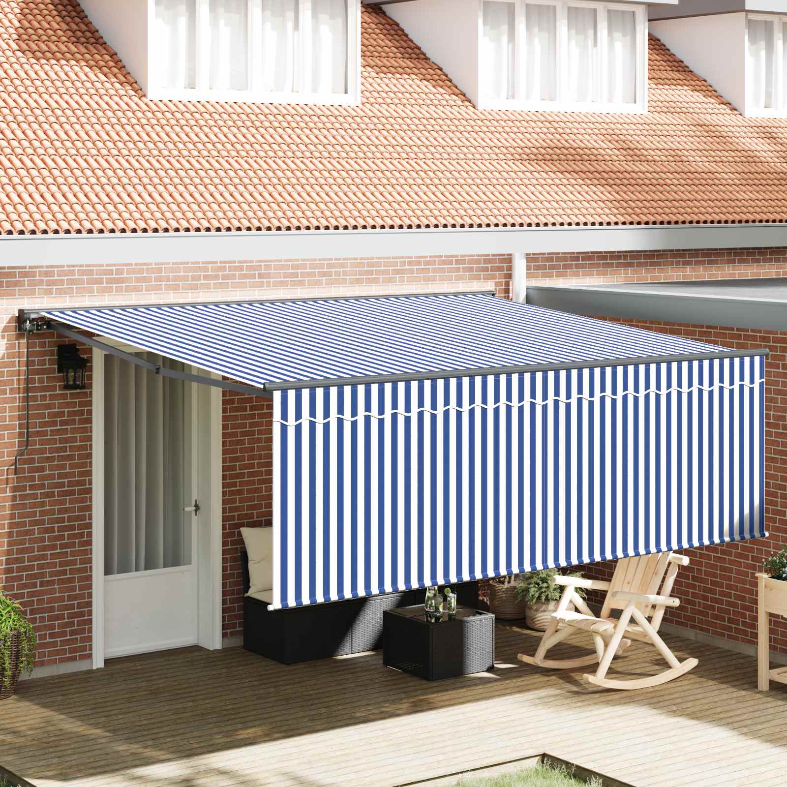 Skrovita tenda Plava i bijela 400 × 300 cm Poliester i aluminij