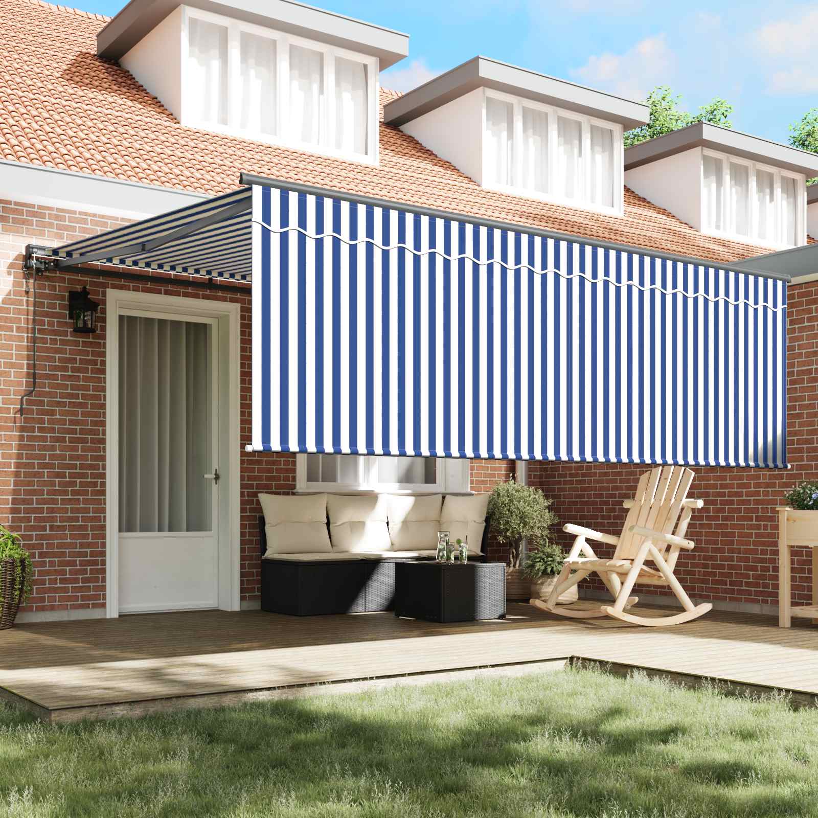 Skrovita tenda Plava i bijela 400 × 300 cm Poliester i aluminij