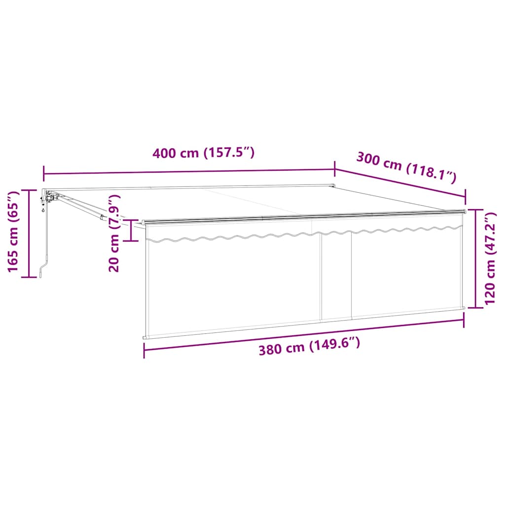 Skrovita tenda Krema 400 × 300 cm Poliester i aluminij