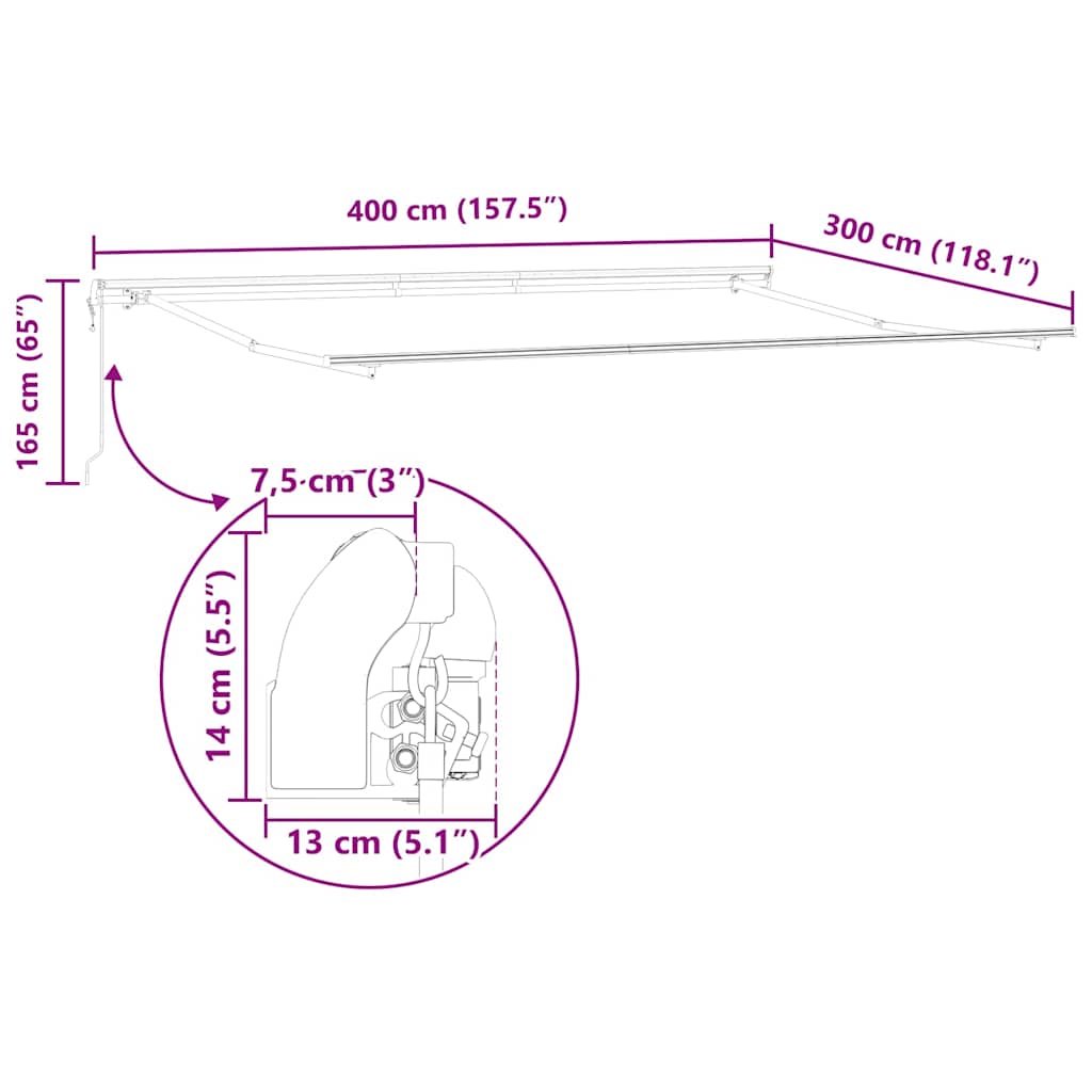 Povlačivi tende Šareni 400 × 300 cm Tkanina i Aluminij