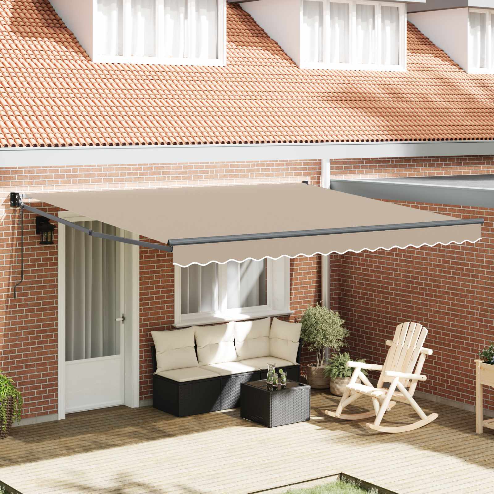 Skrovita tenda Bež 400 × 300 cm Poliester i aluminij