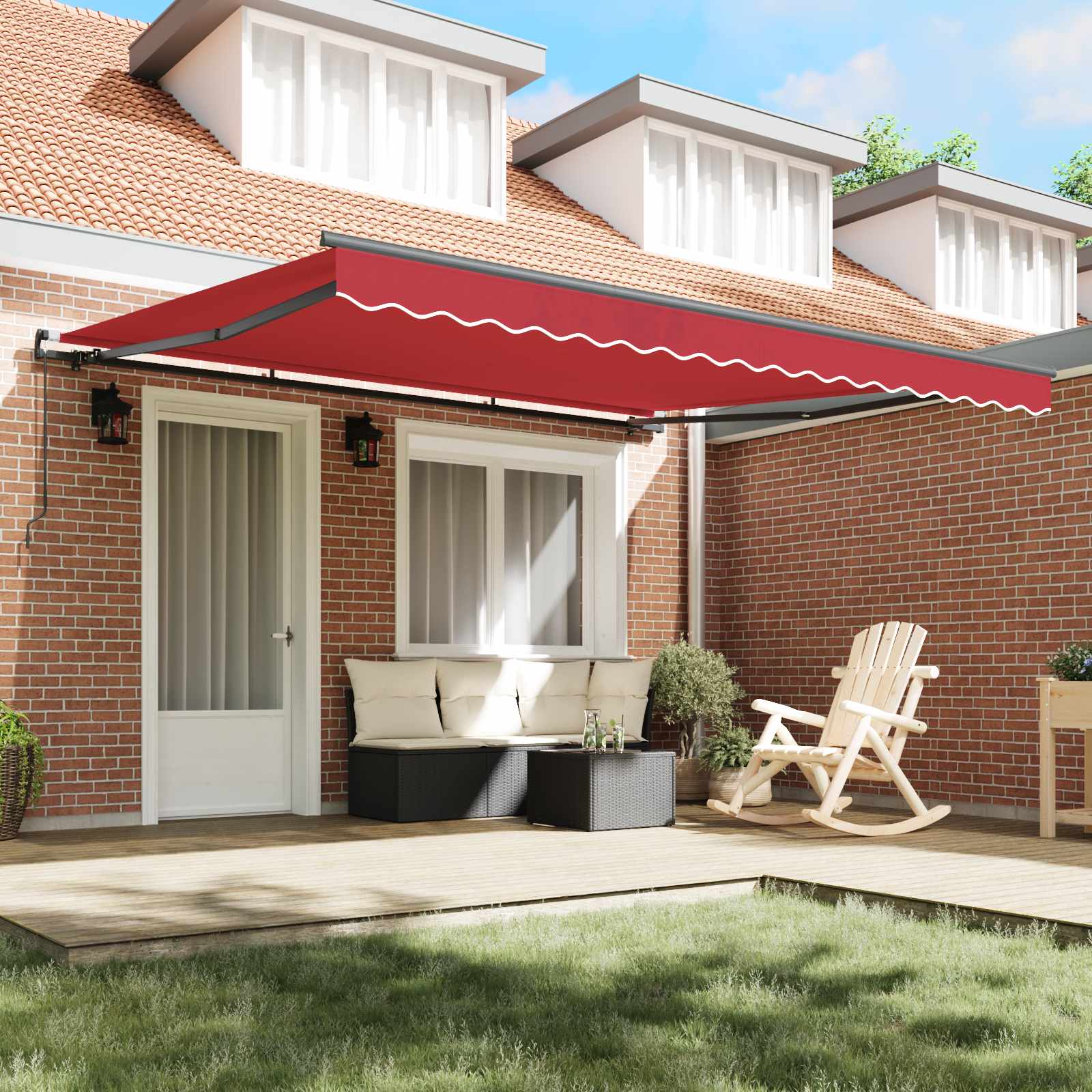 Skrovita tenda Crvena 400 × 300 cm Poliester i čelik