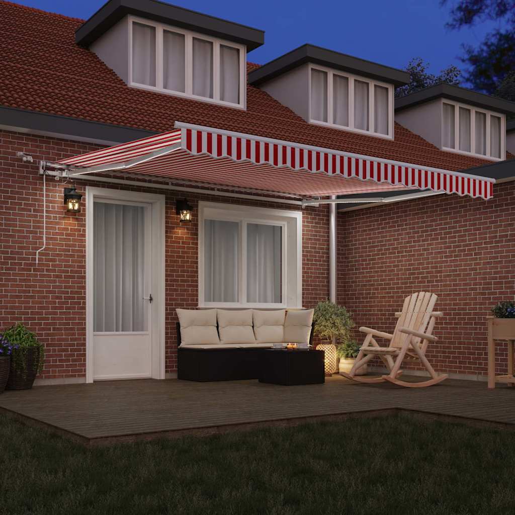 Skrovita tenda Crvena i bijela 400 × 350 cm Poliester i metal