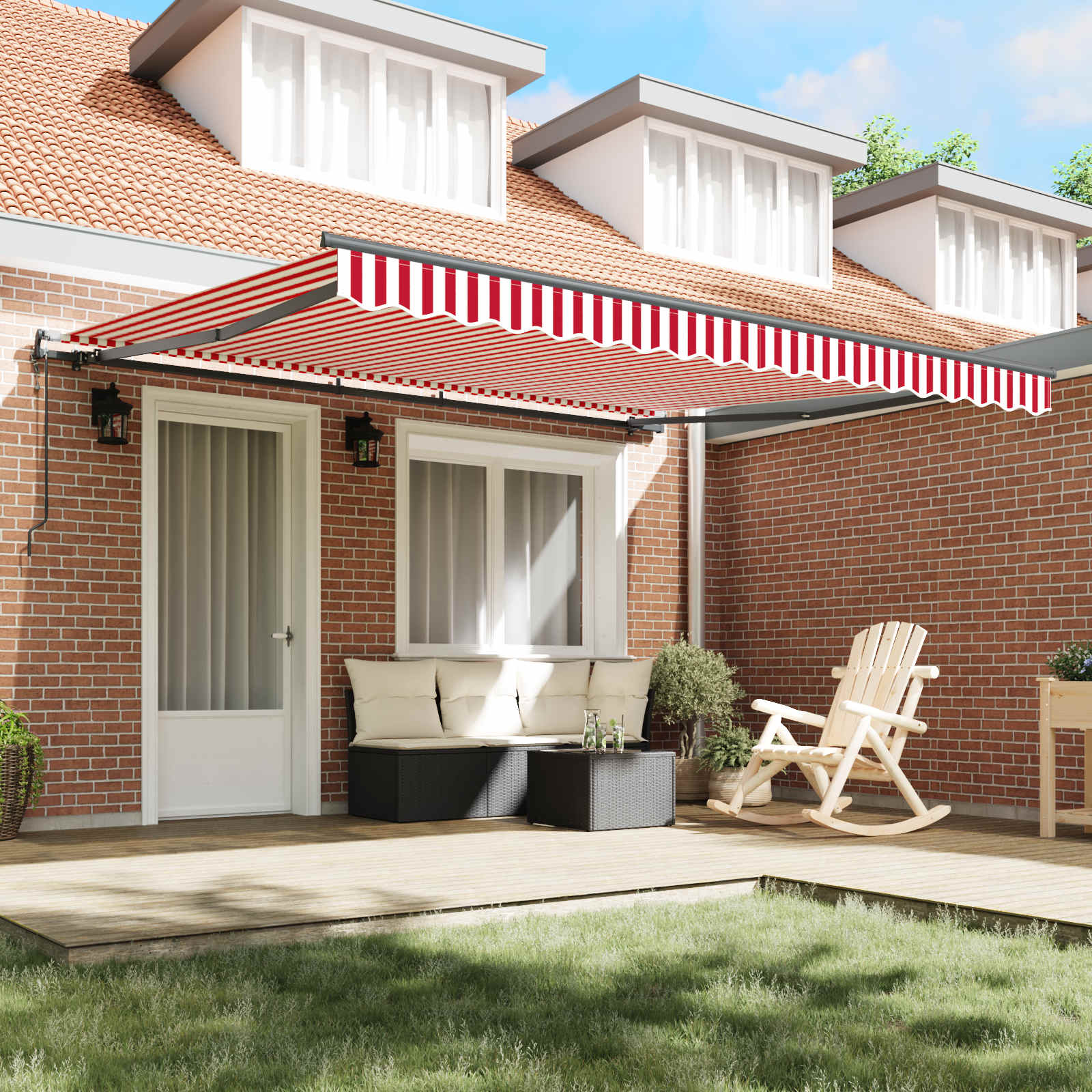 Skrovita tenda Crvena i bijela 400 × 350 cm Tkanina i Aluminij
