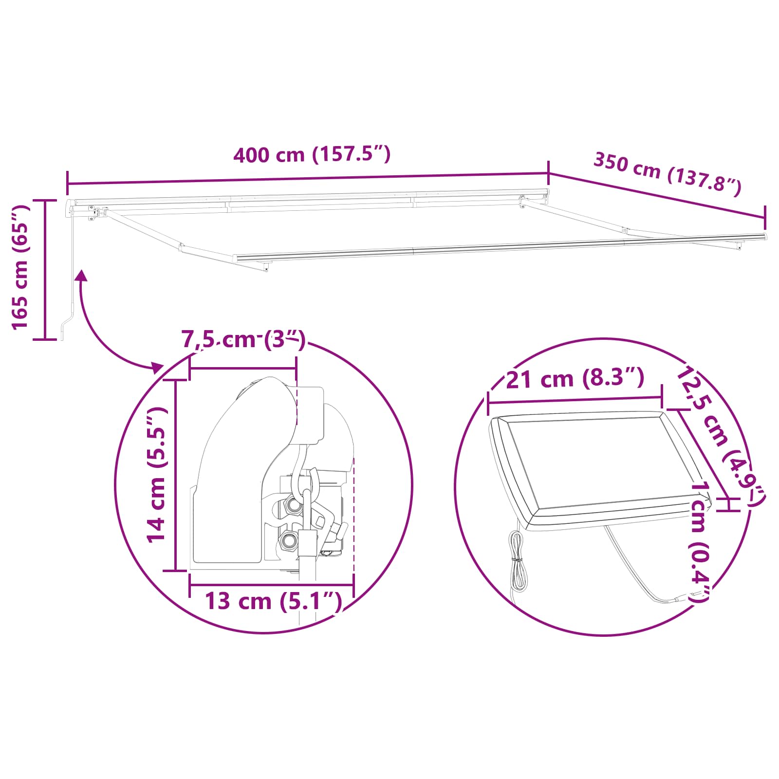 Skrovita tenda S LED lampica Šareni 400 ×350 cm tkanina