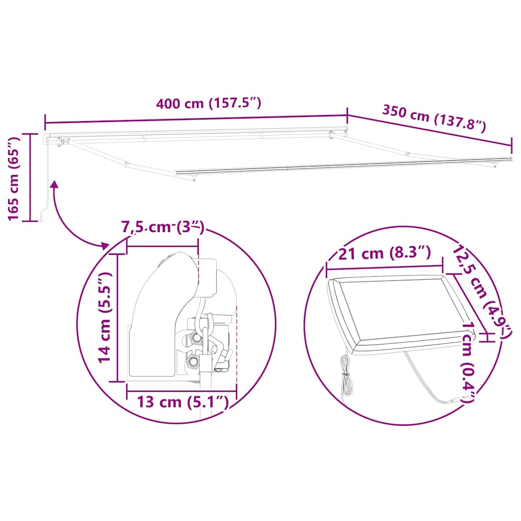 Skrovita tenda s Svjetlosiva 400 ×350 cm tkanina