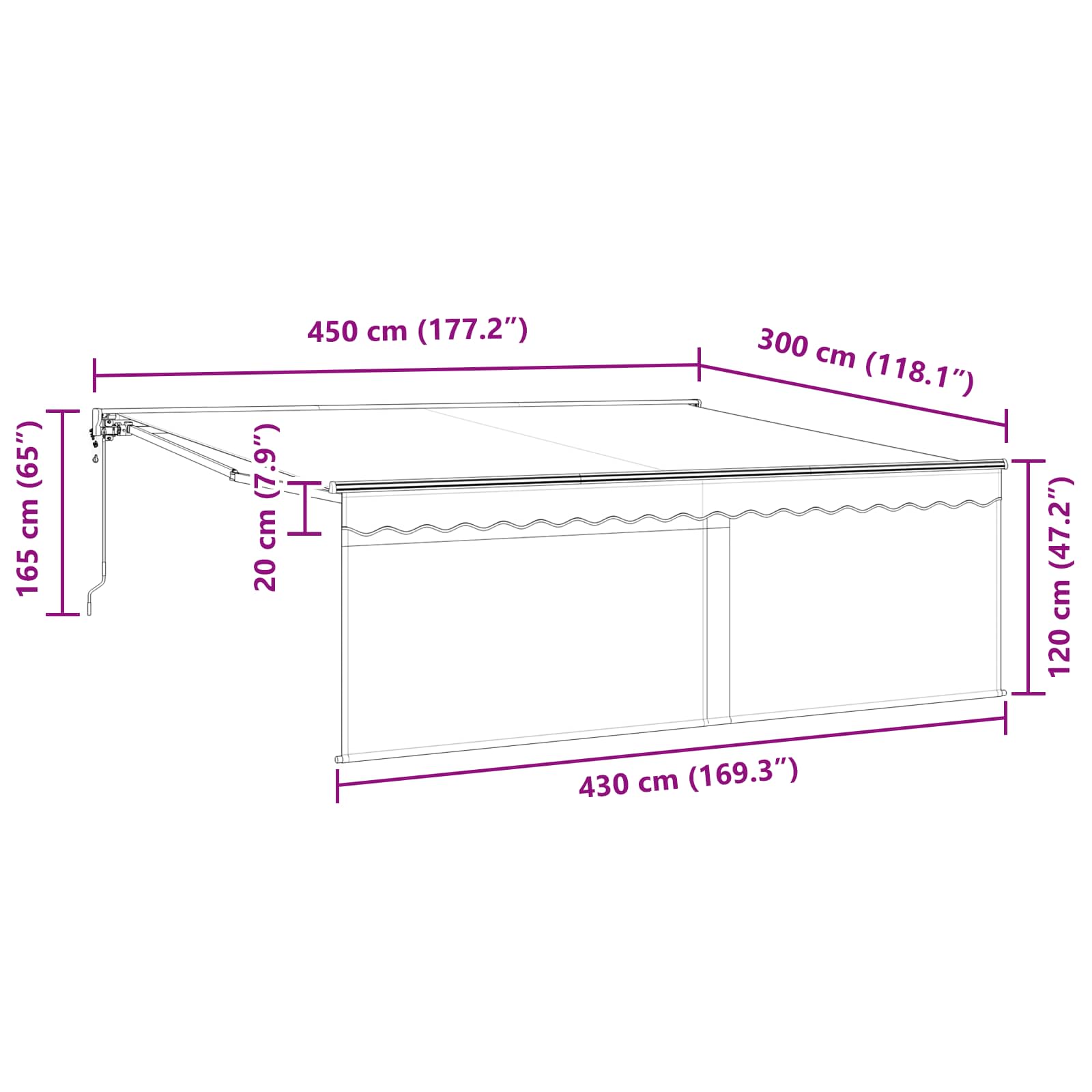 Skrovita tenda Plava i bijela 400 × 300 cm Poliester i aluminij
