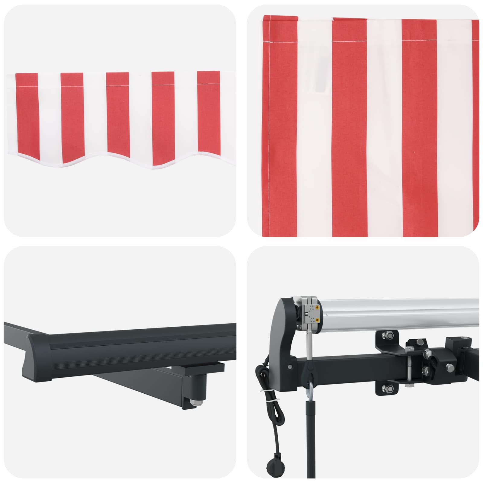 Skrovita tenda Crvena i bijela 450 × 300 cm Tkanina i Aluminij