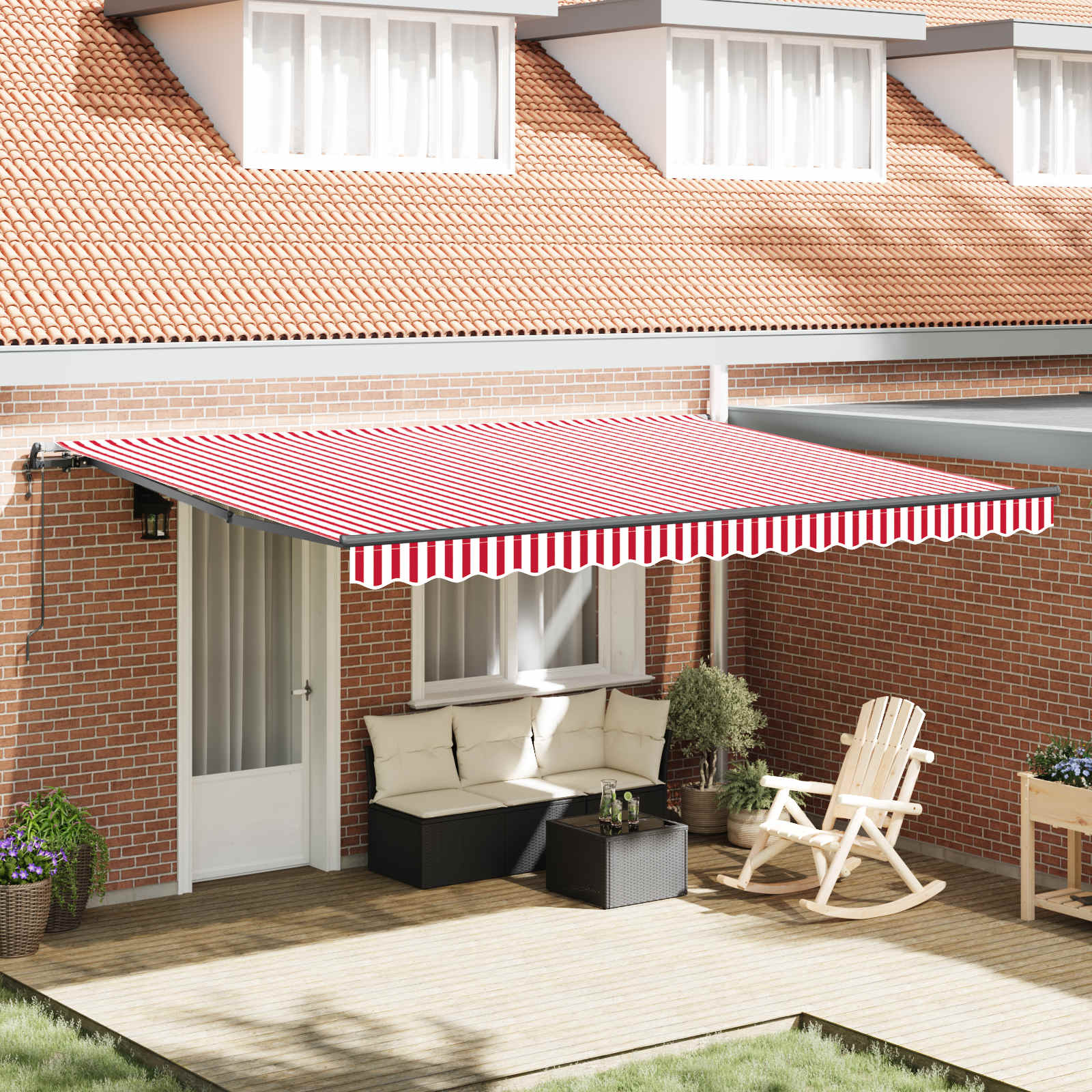 Skrovita tenda Crvena i bijela 450 × 300 cm Tkanina i Aluminij
