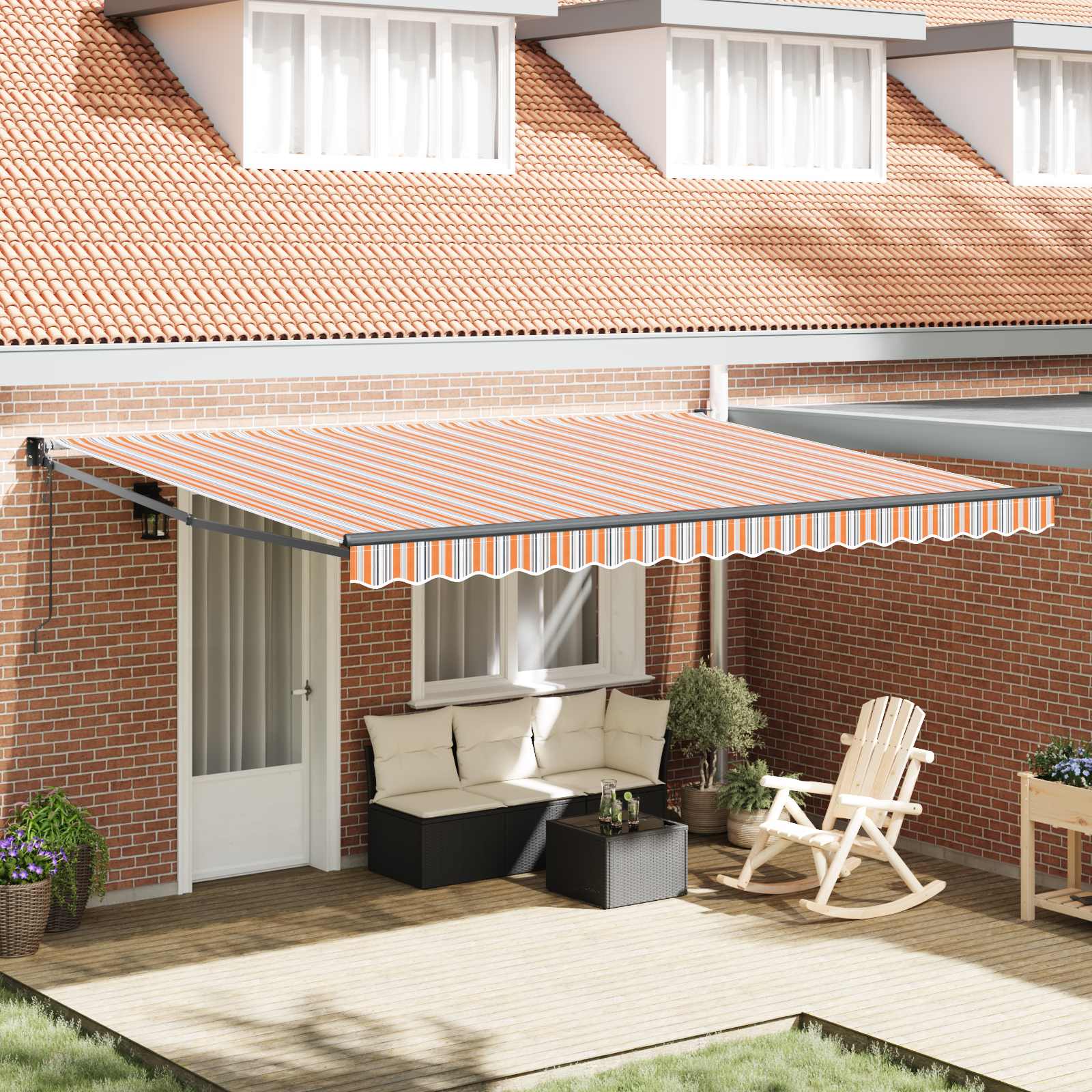 Skrovita tenda Šareni 450 × 300 cm Poliester i aluminij