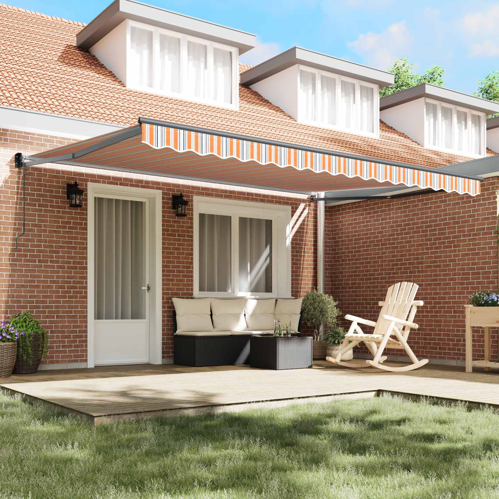 Skrovita tenda Šareni 450 × 300 cm Poliester i aluminij