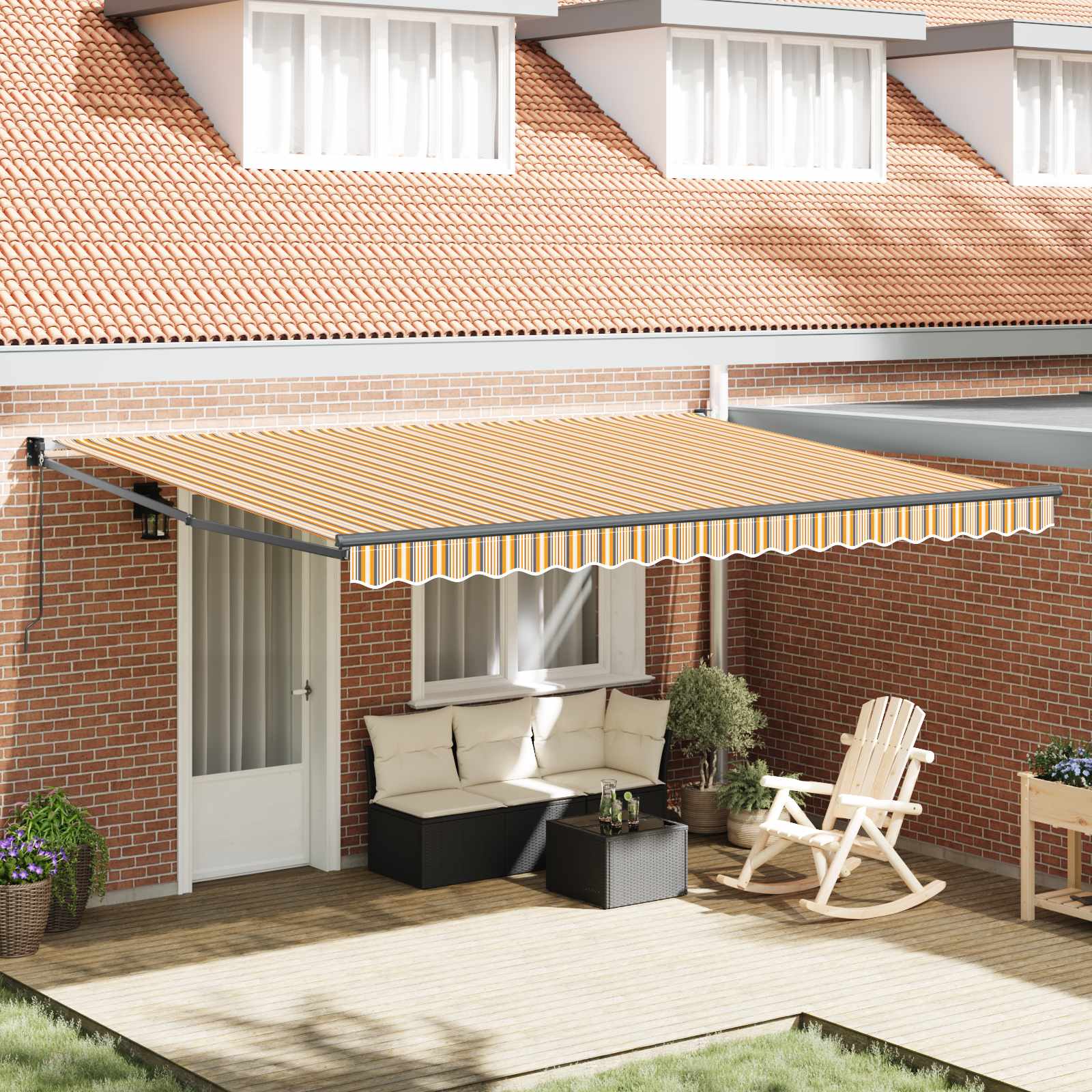 Skrovita tenda Šareni 450 × 300 cm Poliester i aluminij