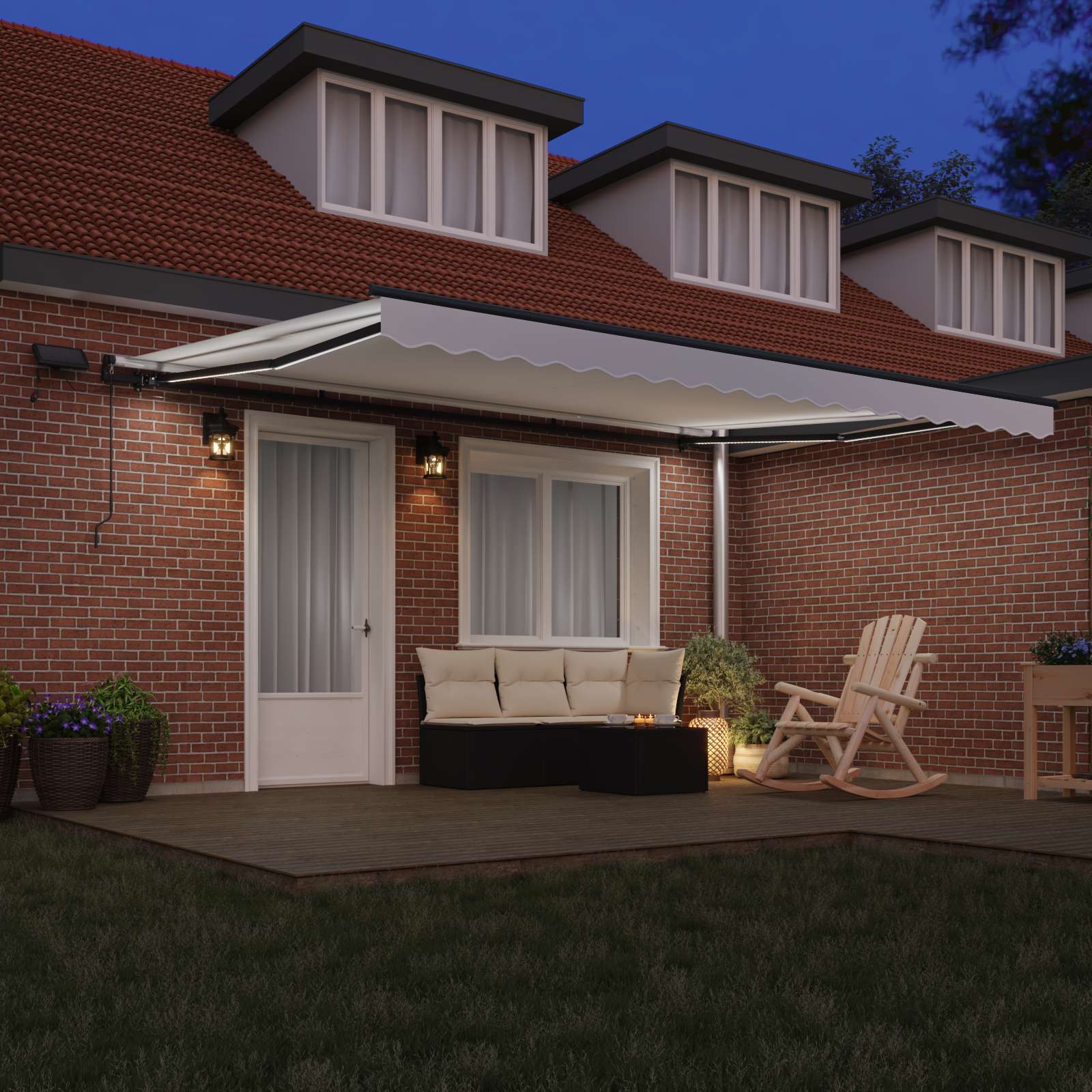 Skrovita tenda S LED lampica Bijelo 450 ×300 cm tkanina