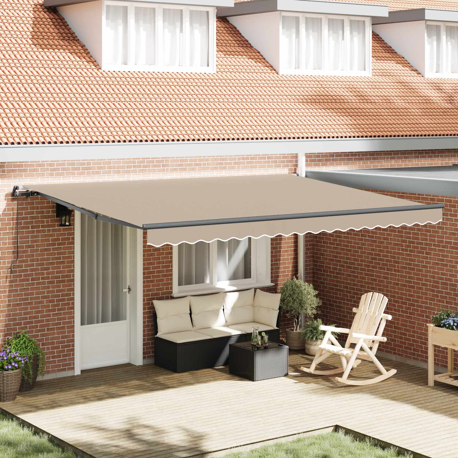 Skrovita tenda Bež 450 × 350 cm Poliester i čelik