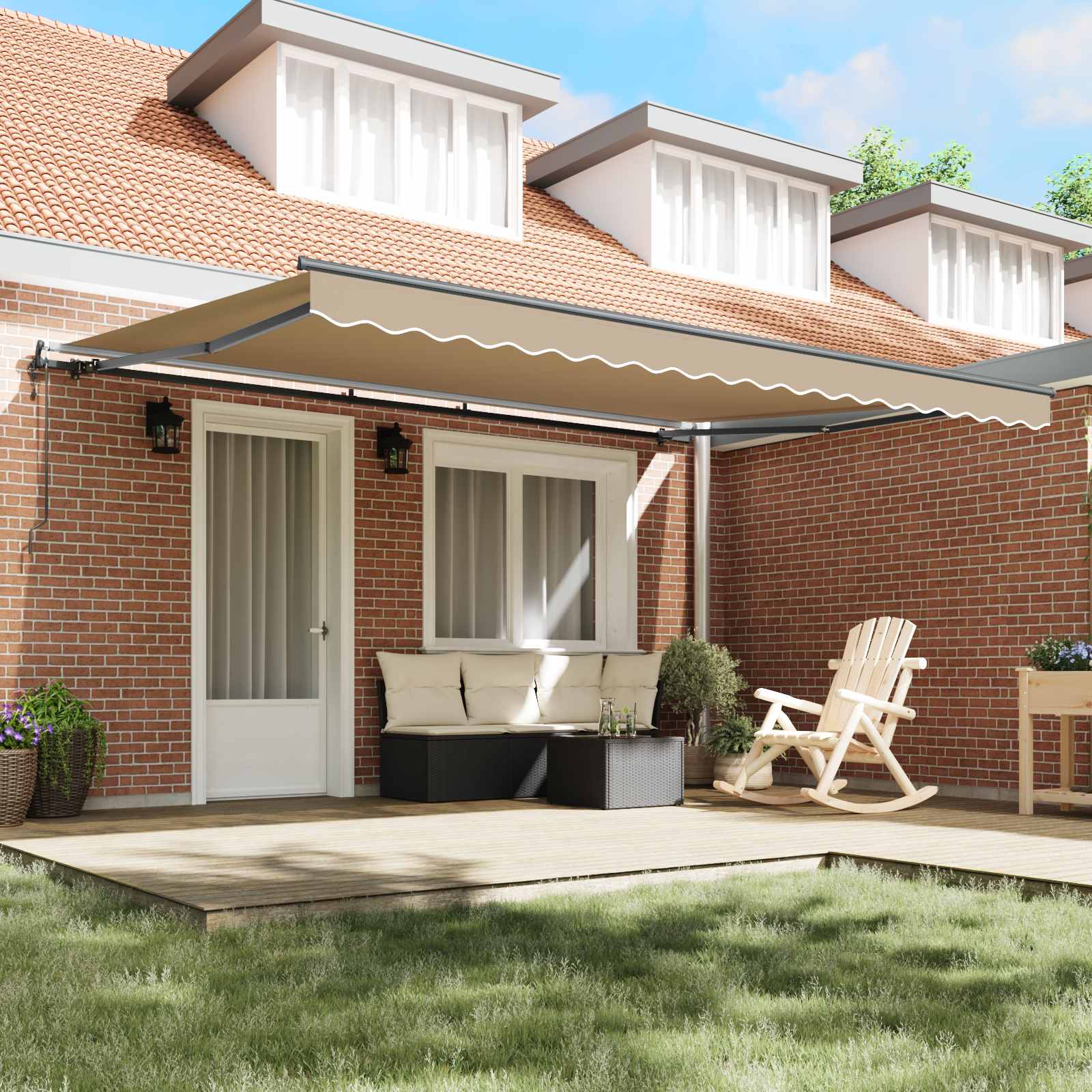 Skrovita tenda Bež 450 × 350 cm Tkanina i Aluminij