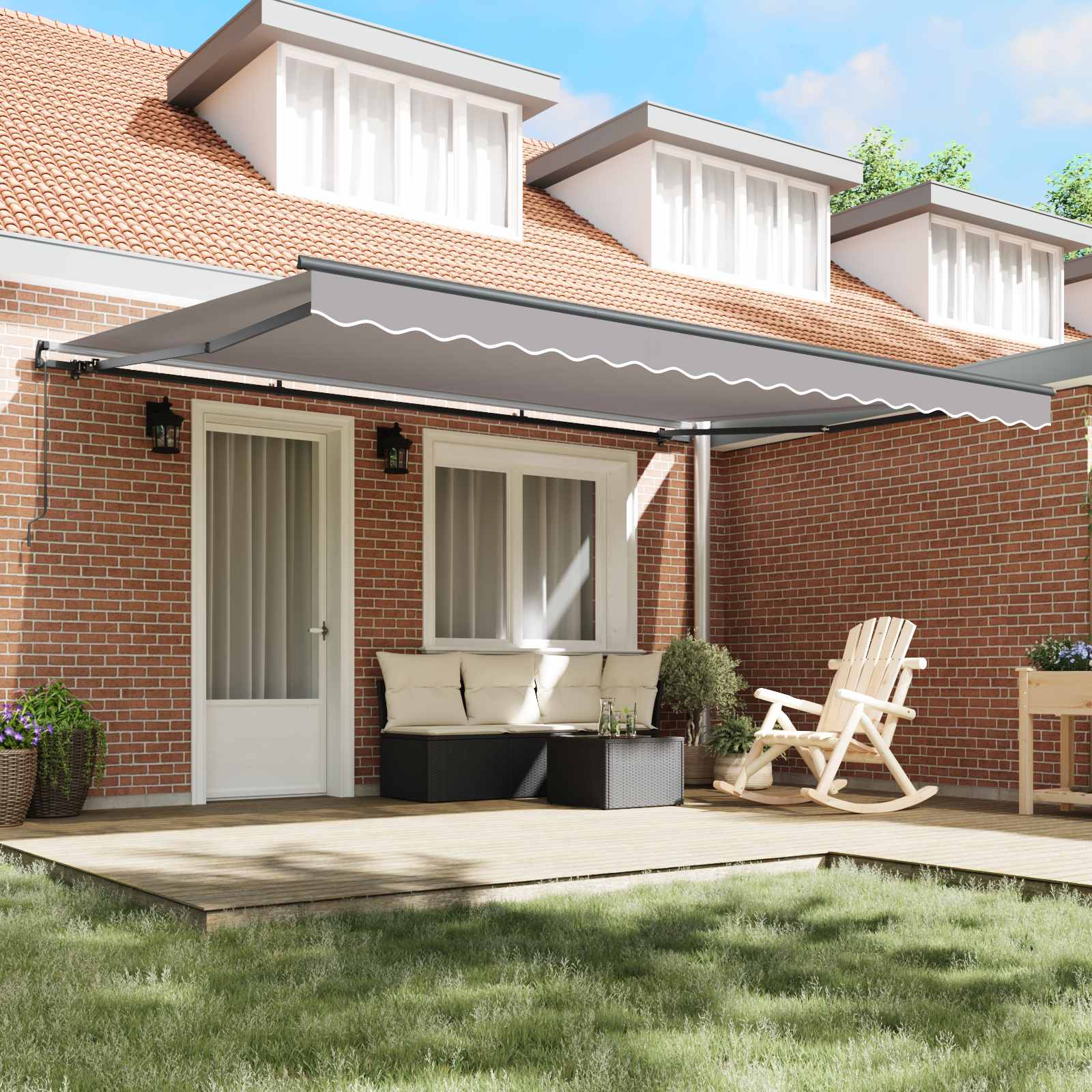 Skrovita tenda Svijetlo siva 450 × 350 cm Poliester i čelik