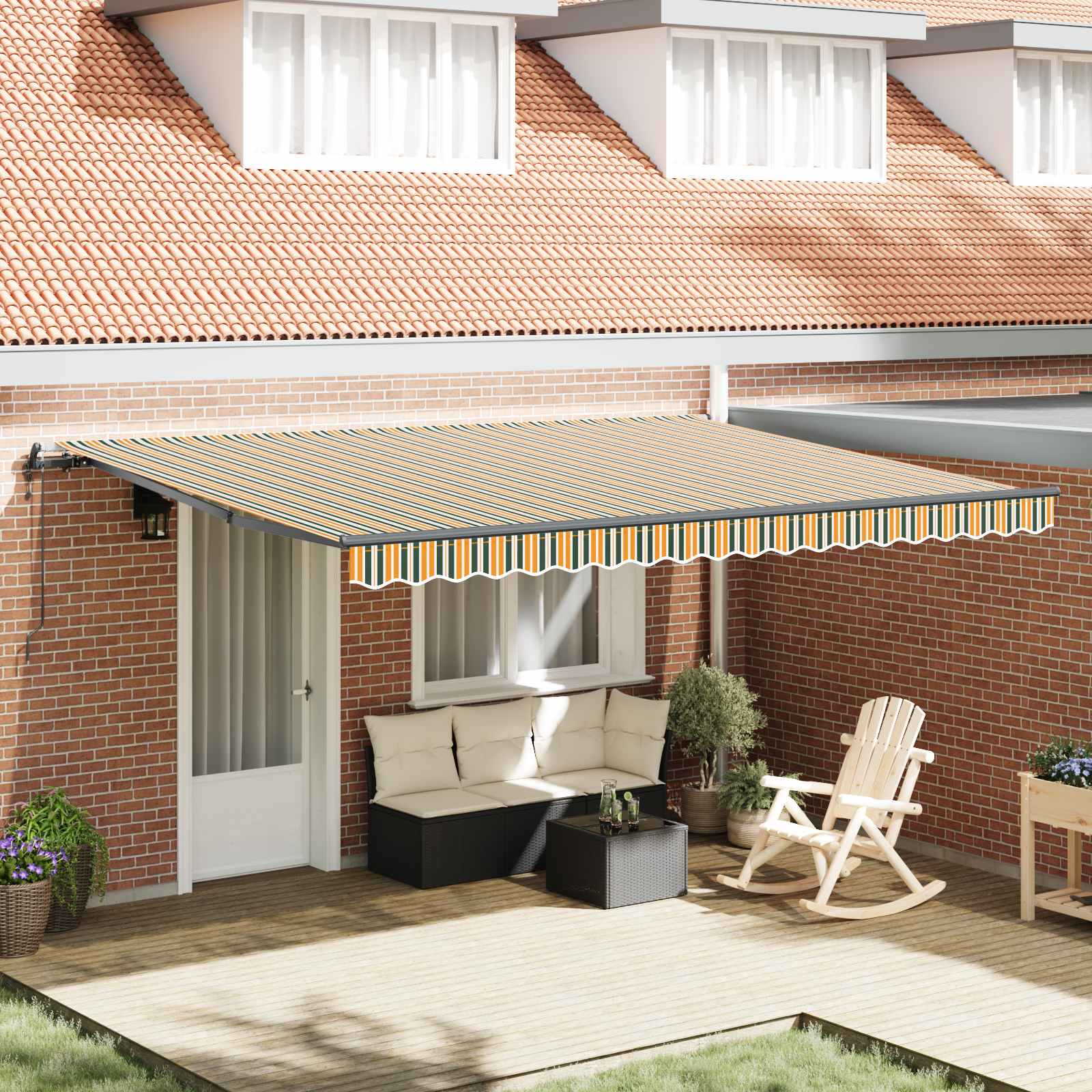 Skrovita tenda Zelena i žuta 450 × 350 cm Tkanina i Aluminij
