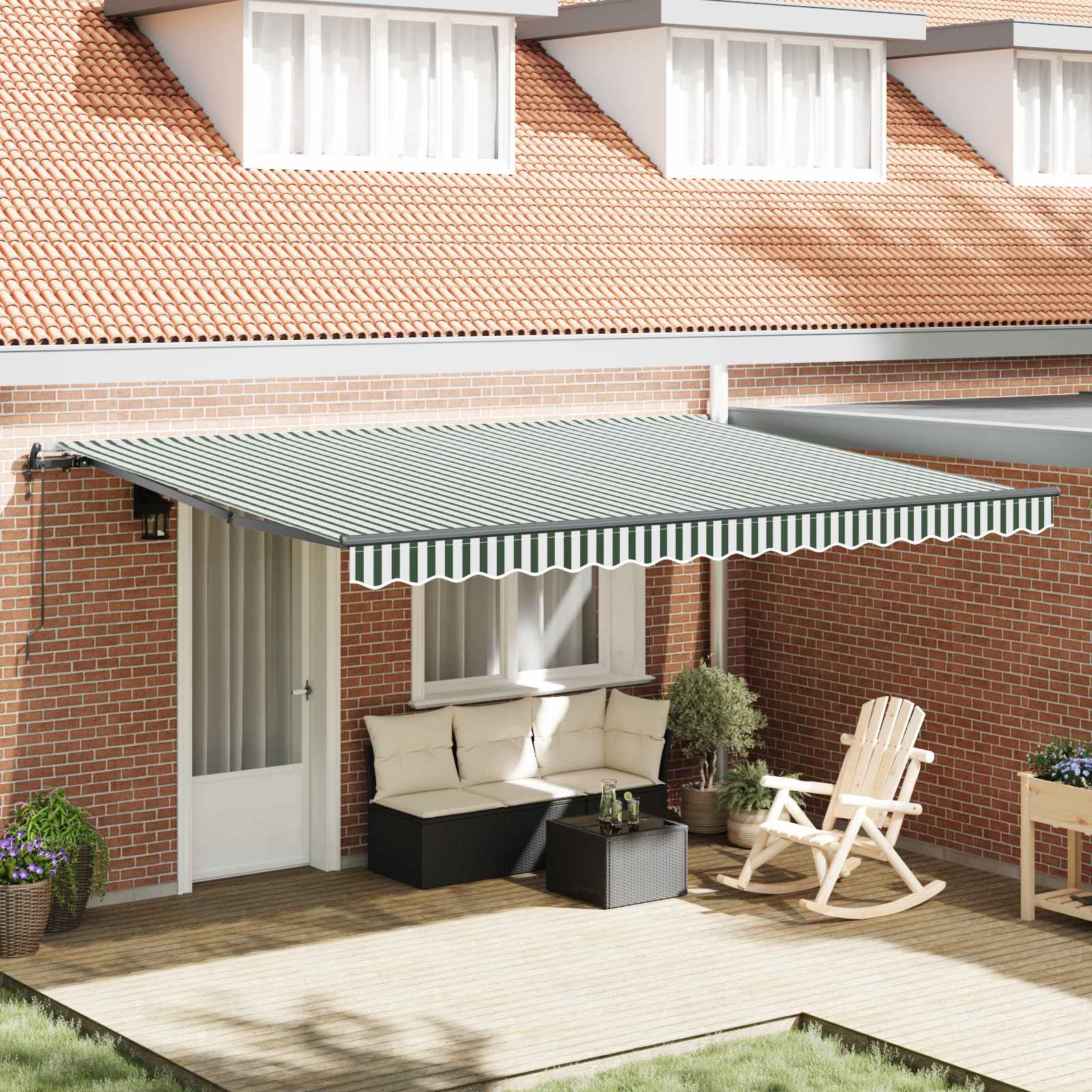 Skrovita tenda Zelena i bijela 450 × 350 cm Tkanina i Aluminij
