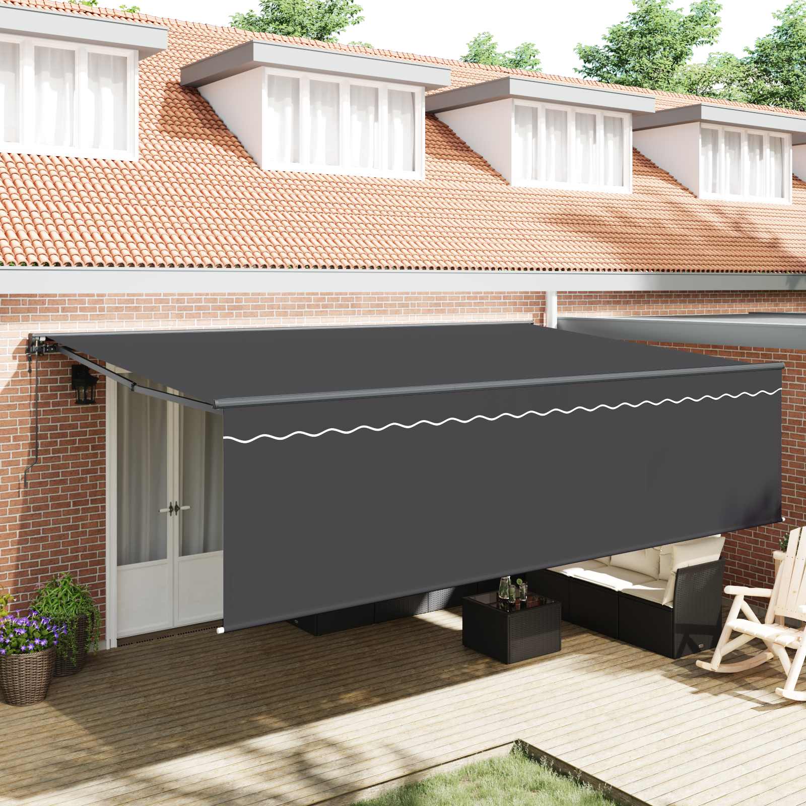 Skrovita tenda Antracit 500 × 300 cm Poliester i aluminij