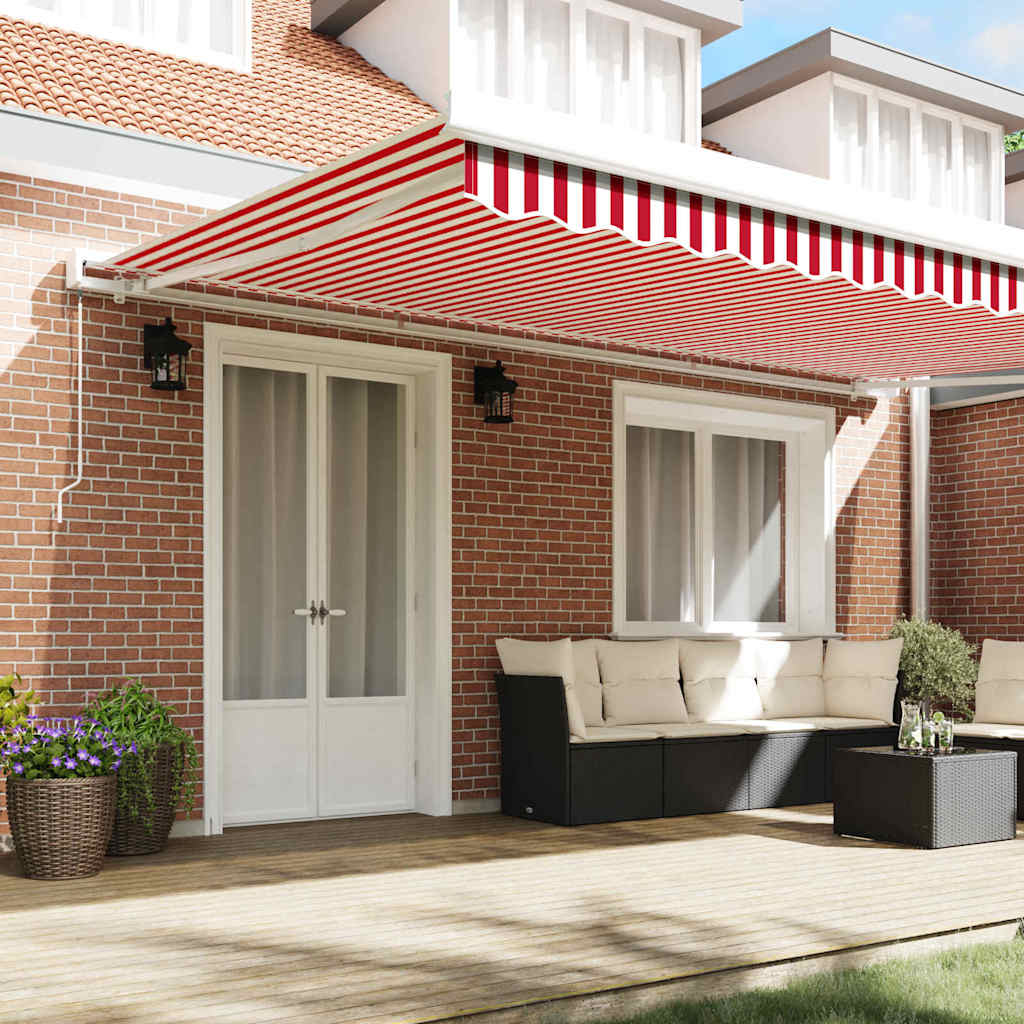 Skrovita tenda Crvena i bijela 500 × 300 cm Tkanina i Metal